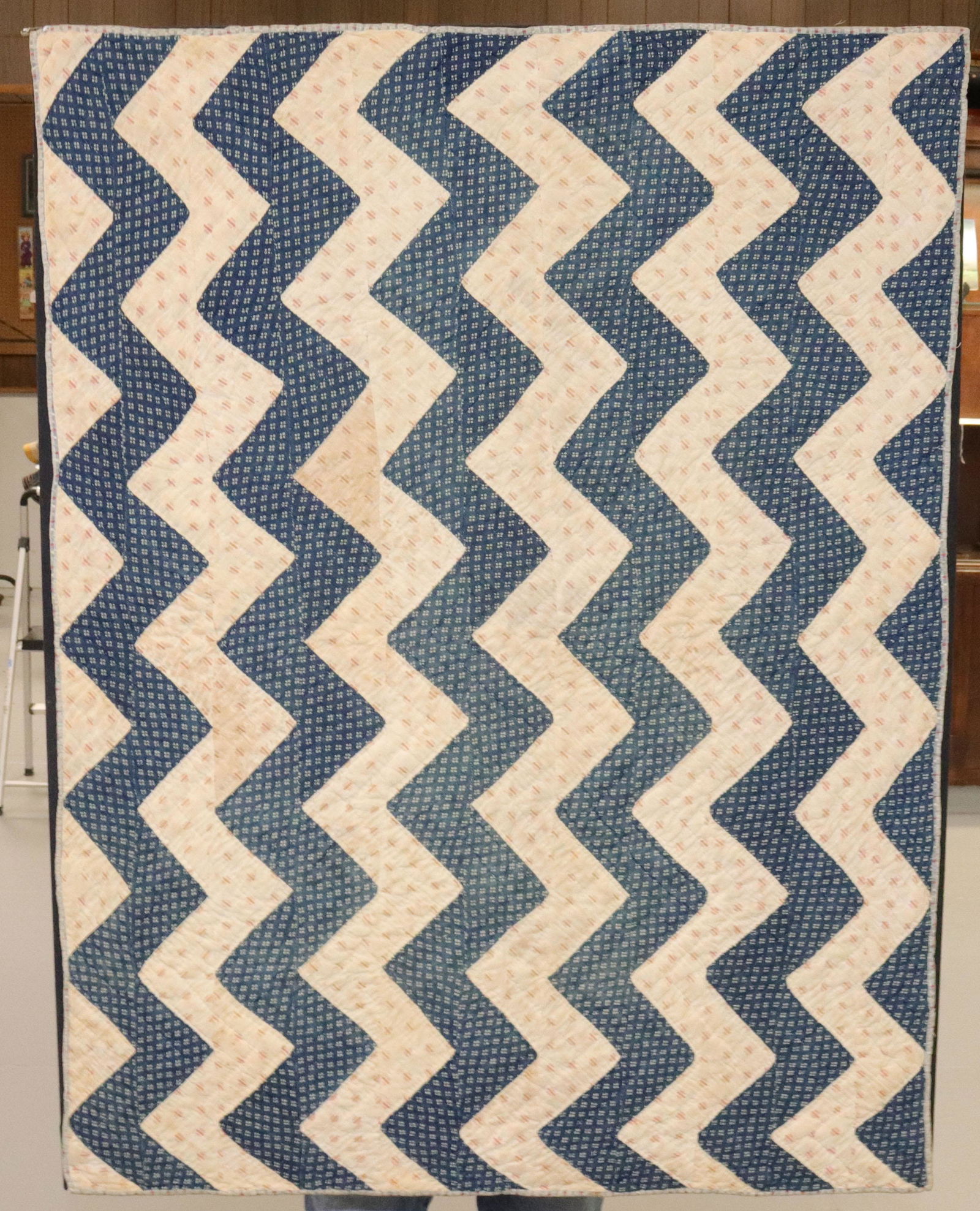 19TH C. CRIB QUILT MOUNTED FOR HANGING (1 of 2)