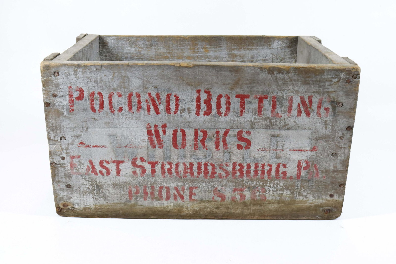 POCONO BOTTLING WORKS ADVERTISING CRATE: PAINTED CRATE MRKD. EAST STROUDSBURG, PA 10" X 17 1/2" X 11"