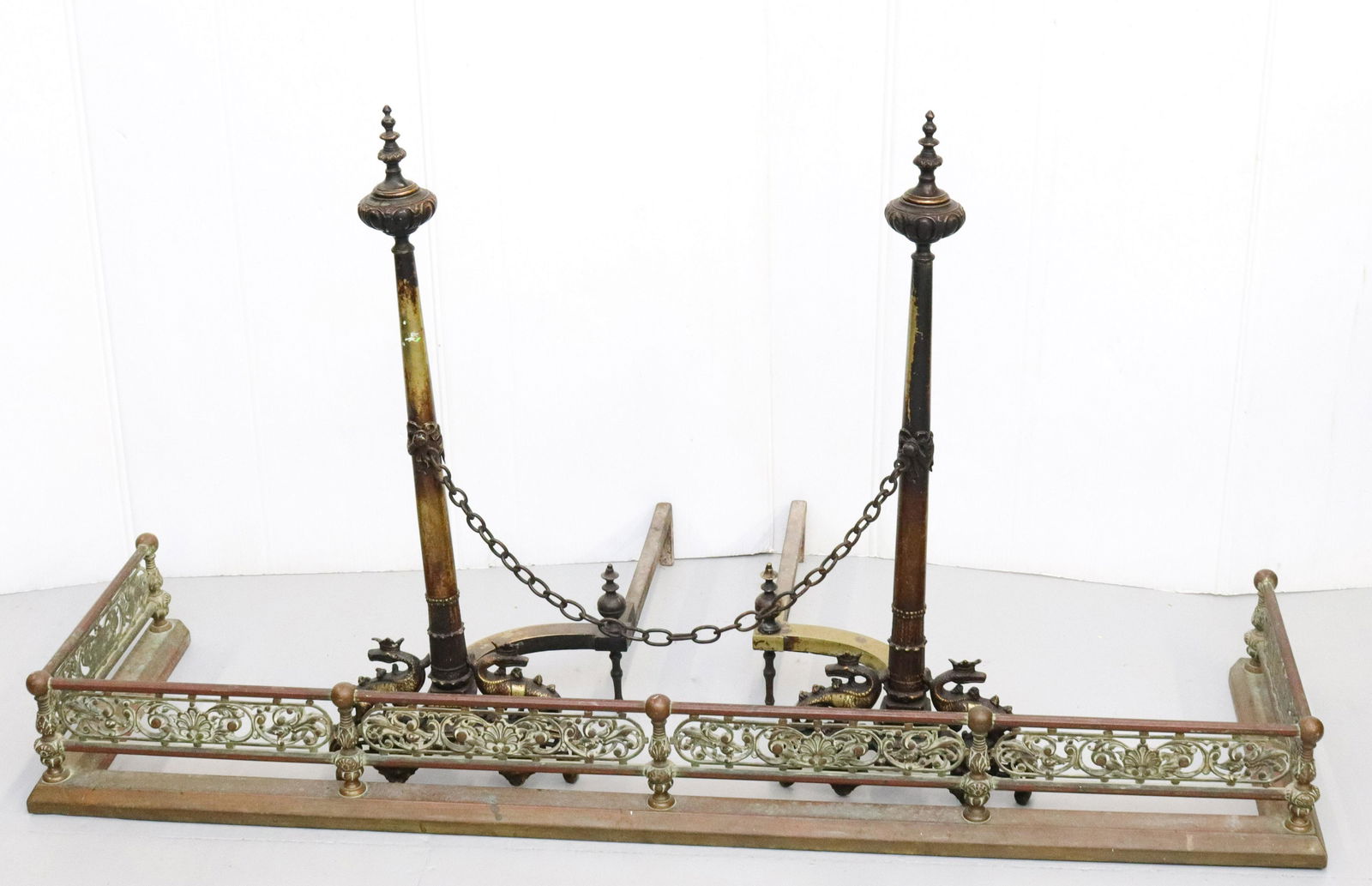 ANTIQUE EUROPEAN CAST BRASS ANDIRONS (1 of 4)