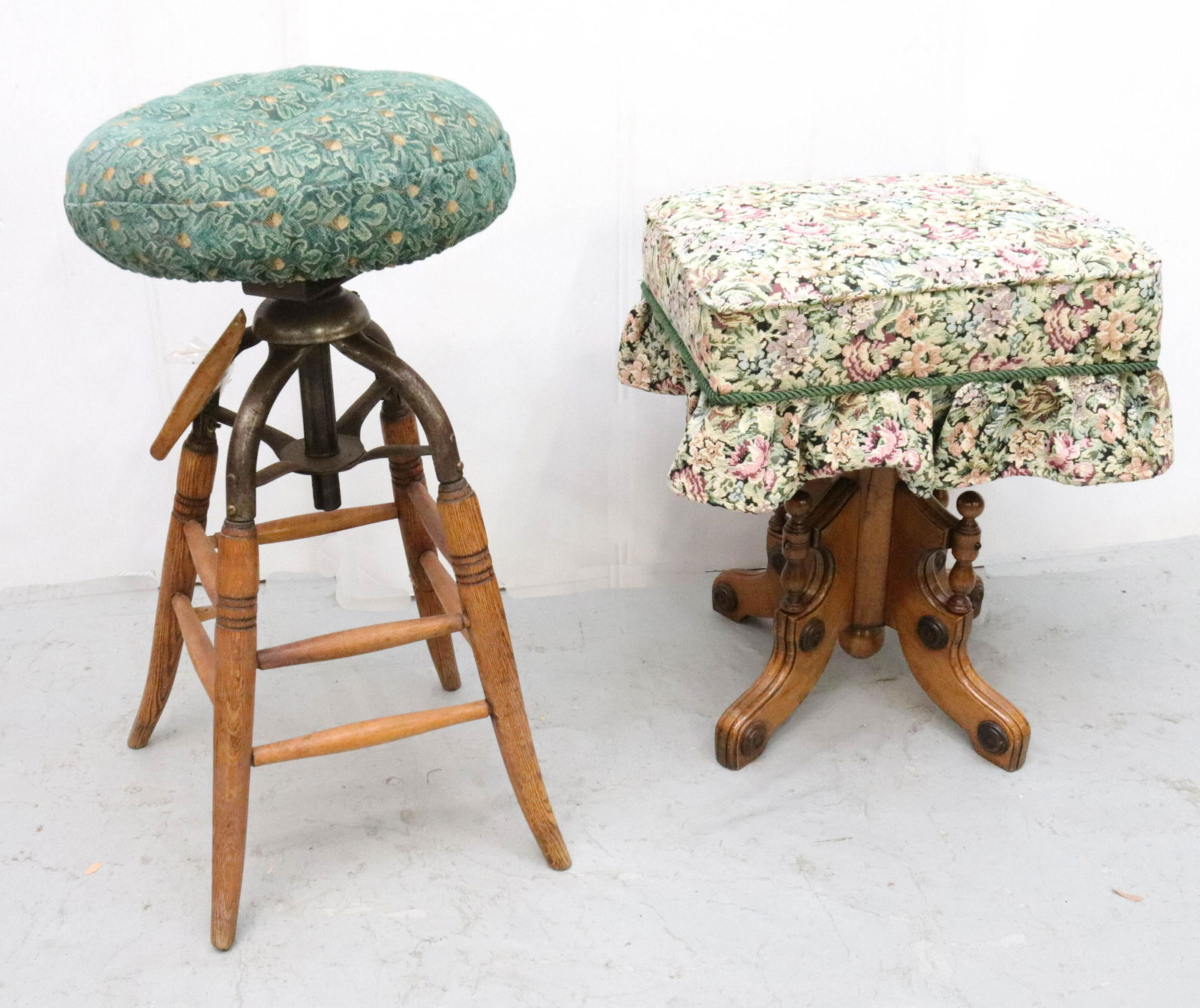 TWO VINTAGE OAK STOOLS (1 of 3)
