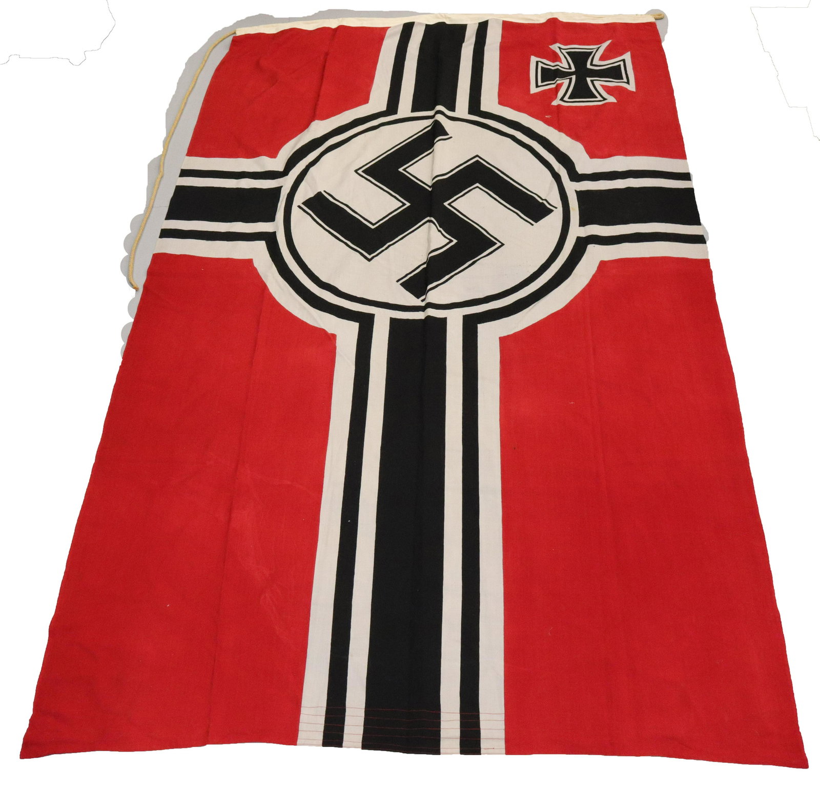 GERMAN WWII KRIEGSMARINE FLAG: MARKED 1.5 X 2.5 (56" X 93") - WITH INTERNAL ROPE