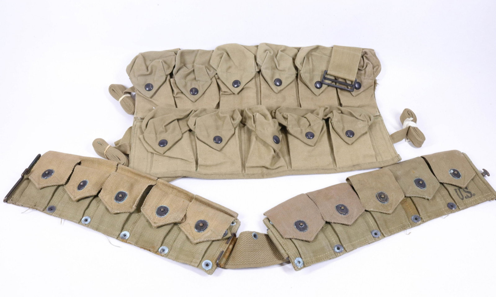 U.S. MILITARY CANVAS LOT: AMMO OR CLIP BELT WITH GRENADE SATCHEL