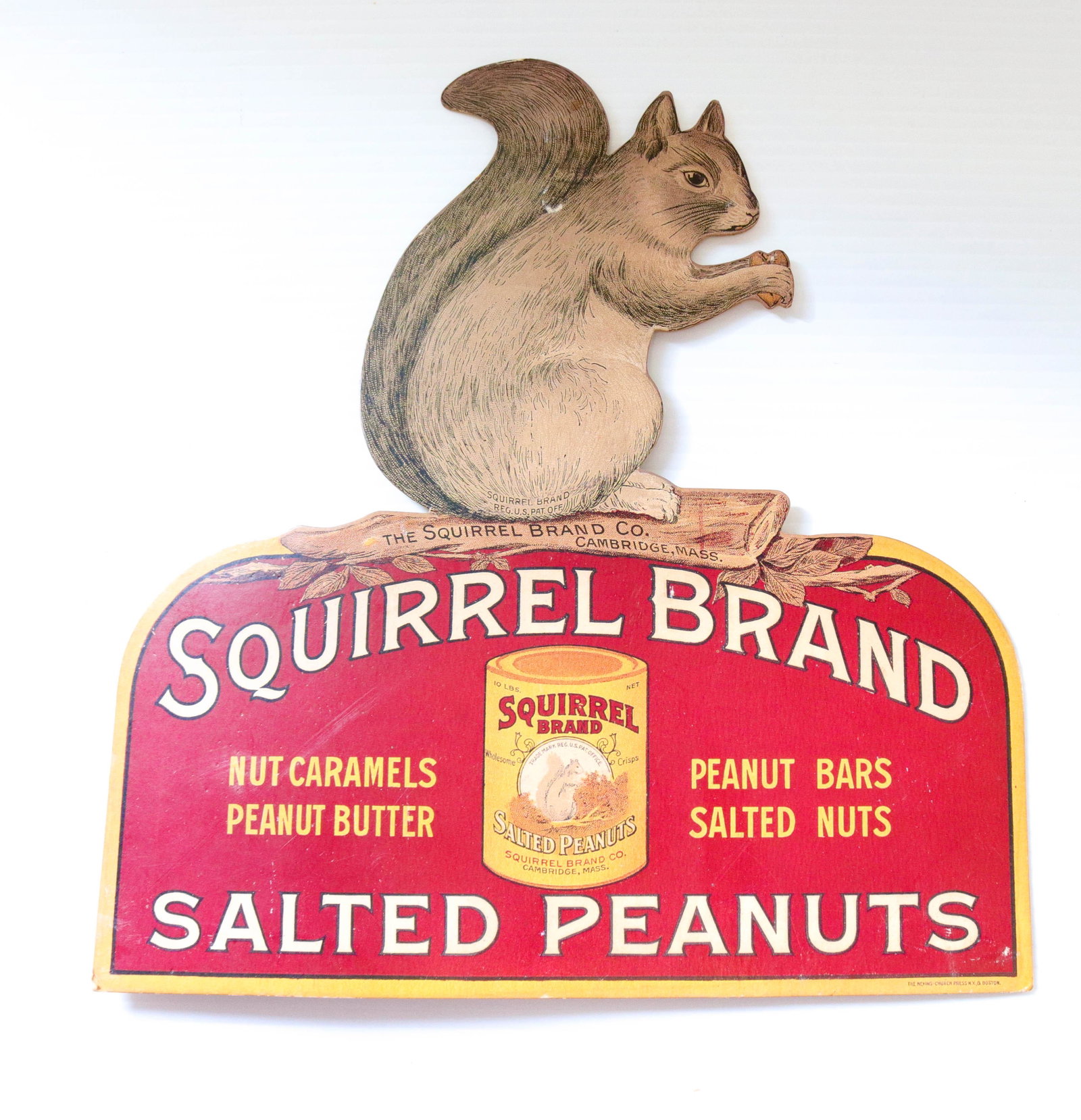 Advertising group lot: Description: Cardboard "squirrel" brand salted peanuts and invoice dated 1946 Condtion: Normal wear Size: 11 1/4" X 11" Consignor: JS Terms: This is an On-Site Online Only Auction. Preview Will Be