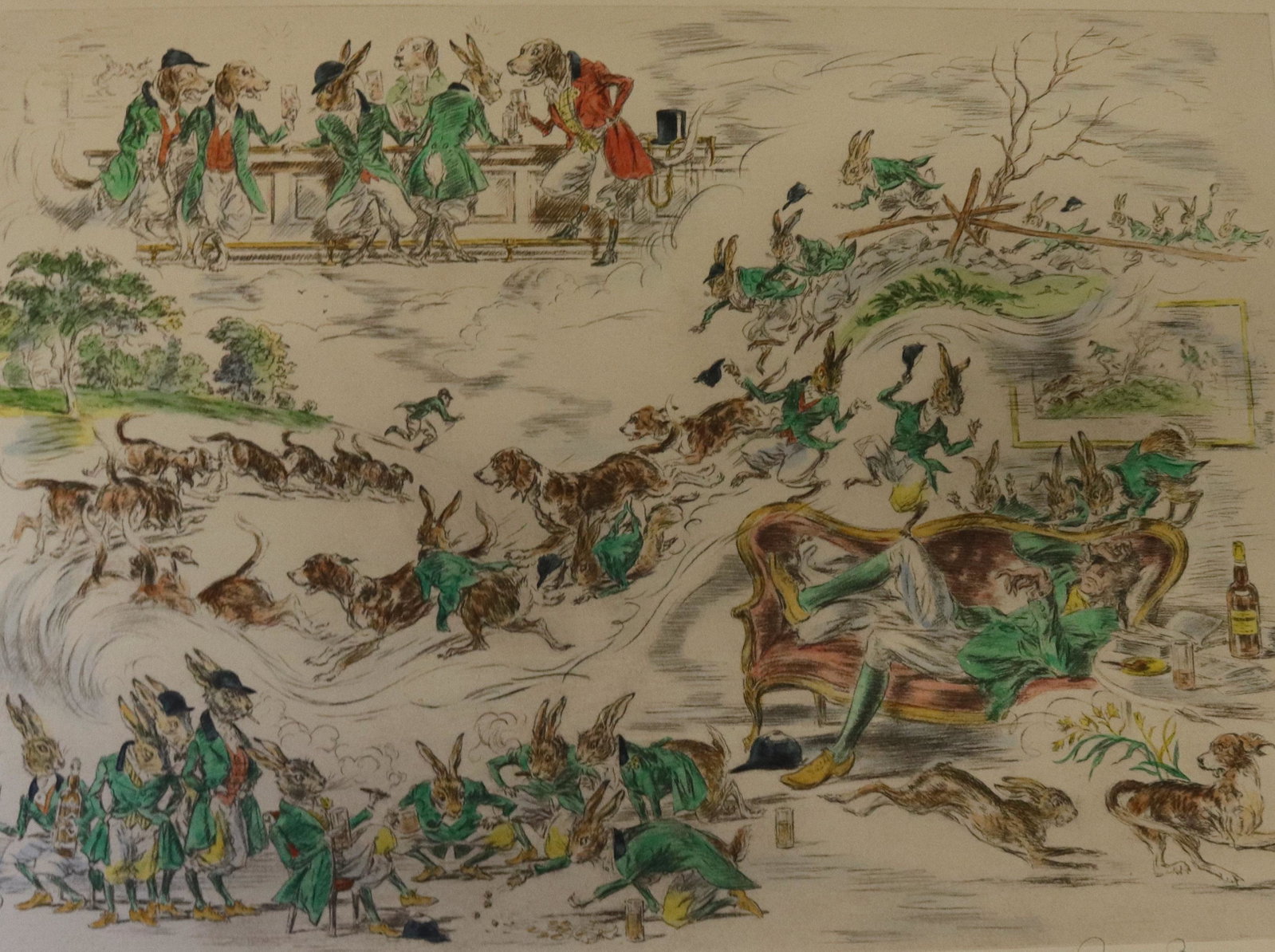 Robert ball artist signed print: Description: "the beaglers' dream" new york, 1956 - signed lower right - unframed Condtion: Good overall condition Size: 15 1/2" X 20" Consignor: JS Terms: This is an On-Site Online Only Auction.