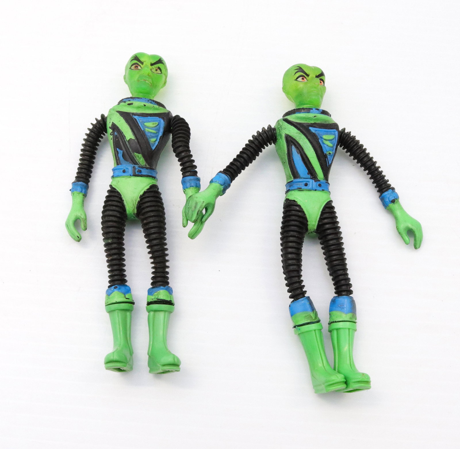 Pr. of mattel 1968 rubber aliens: Description: Rubber and plastic figures Condtion: Wear consistent with age and use Size: 6 1/2" H Consignor: JS Terms: This is an On-Site Online Only Auction. Preview Will Be (2) Days and you must
