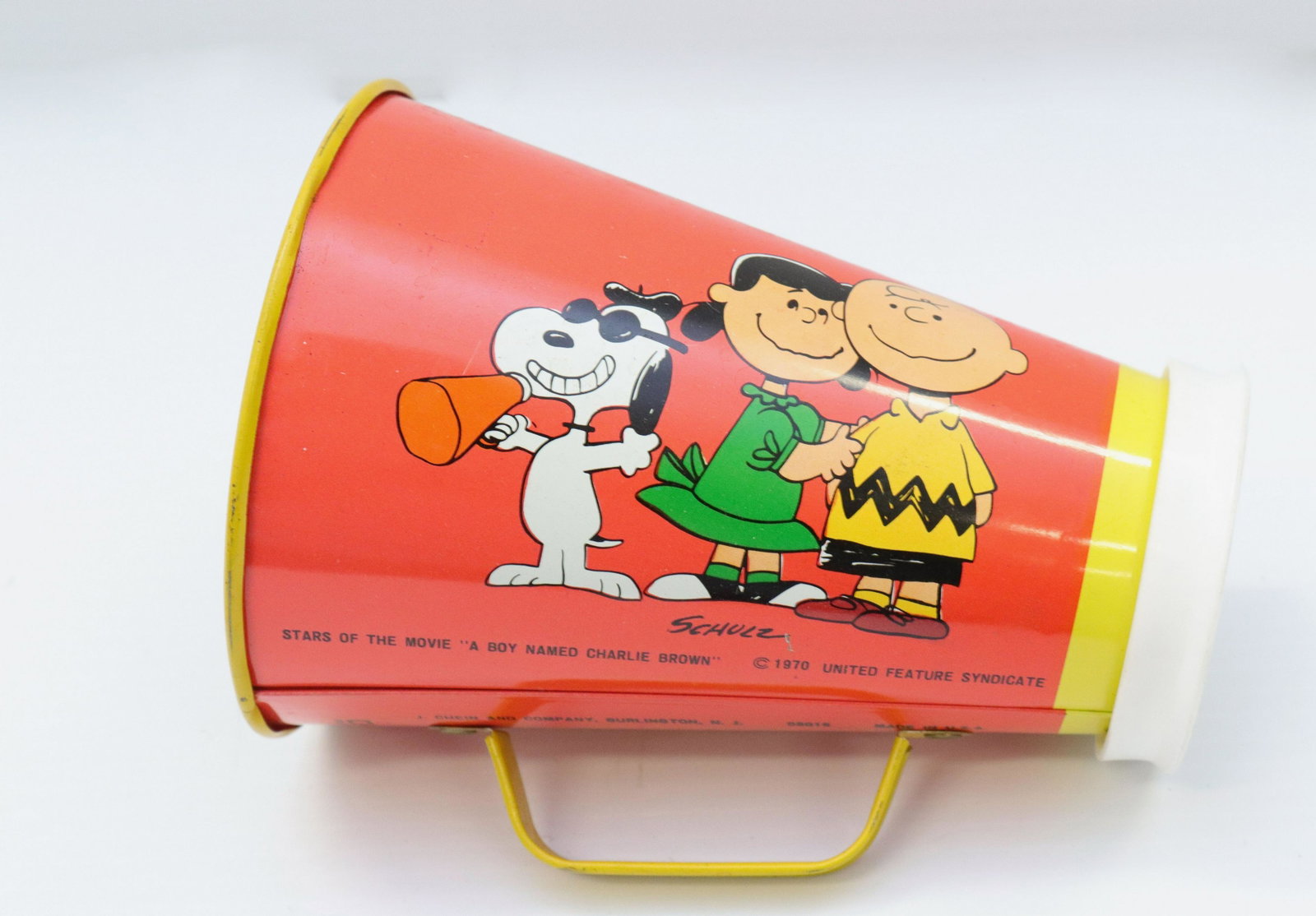 Vintage j. chein snoopy megaphone: Description: "head beagle" - tin litho with plastic edge - circa 1970's Condtion: Good overall condition Size: 6" H Consignor: JS Terms: This is an On-Site Online Only Auction. Preview Will Be (2)