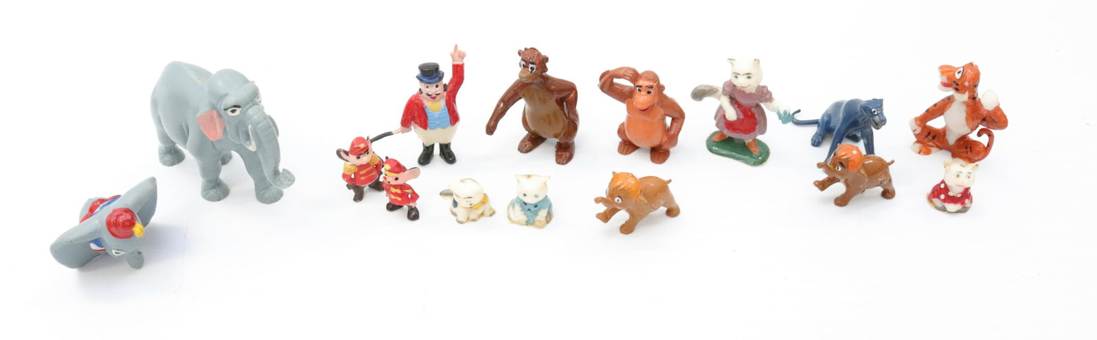 Vintage molded plastic cartoon characters: Description: Including - dumbo, the jungle book, and more - lot of (15) Condtion: Some wear to surface Size: LARGEST 2" H Consignor: JS Terms: This is an On-Site Online Only Auction. Preview Will B