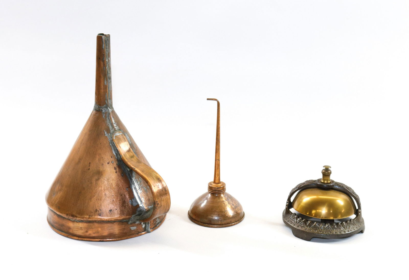 BRASS DESK BELL AND COPPER FUNNEL (1 of 3)