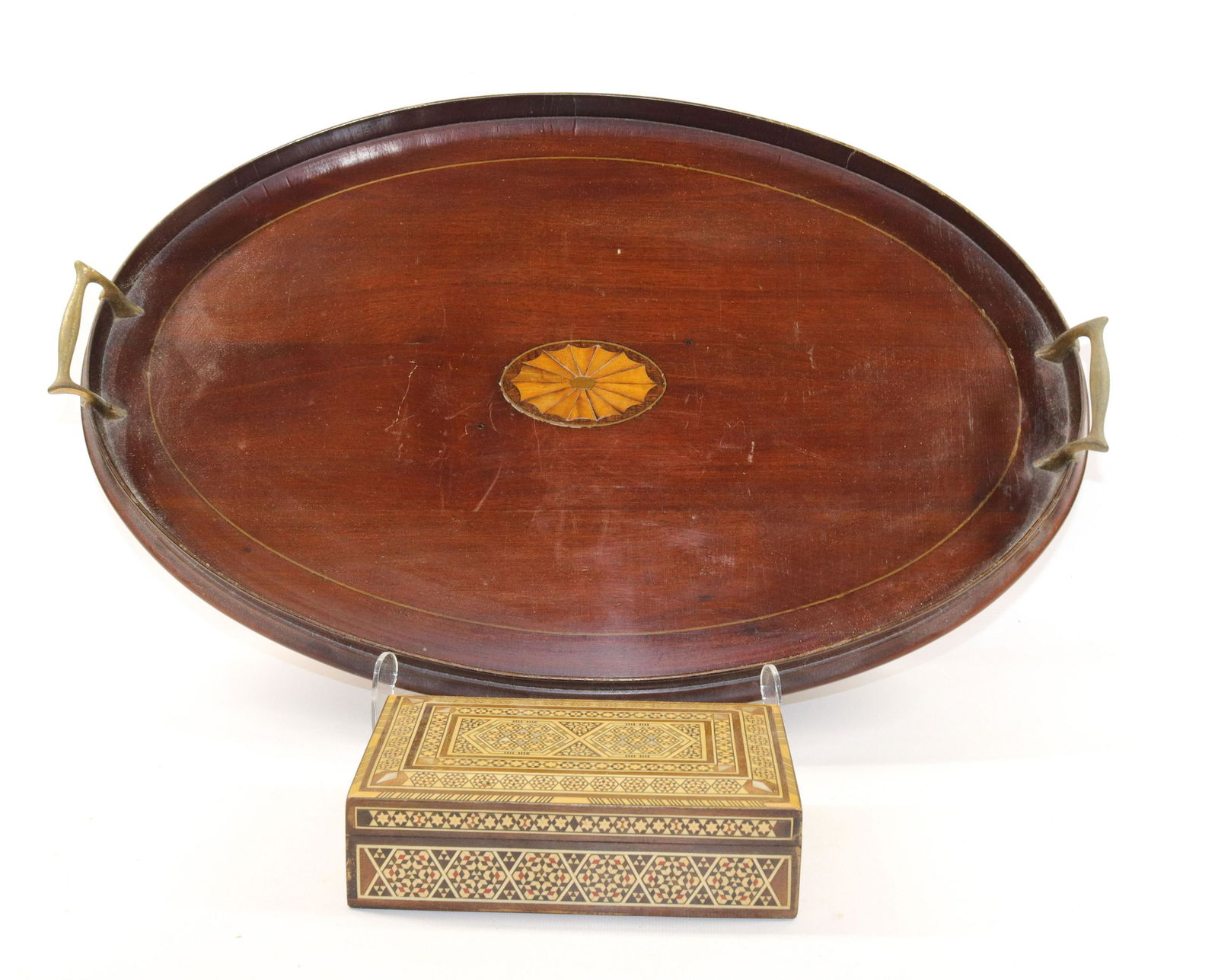 INLAID SERVING TRAY AND MARQUETRY BOX (1 of 4)