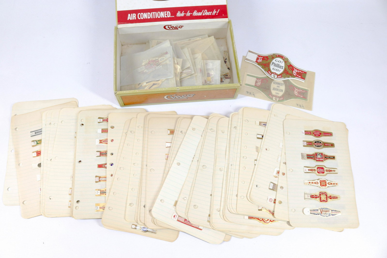 GROUP LOT OF CIGAR BANDS: 600+ BANDS INCLUDING: COCA COLA, HOTPOINT, CADILLAC, RCA, BOOKER T, VICTOR, PHILLIES, CUBA, OPTIMO, CINCO...MORE!