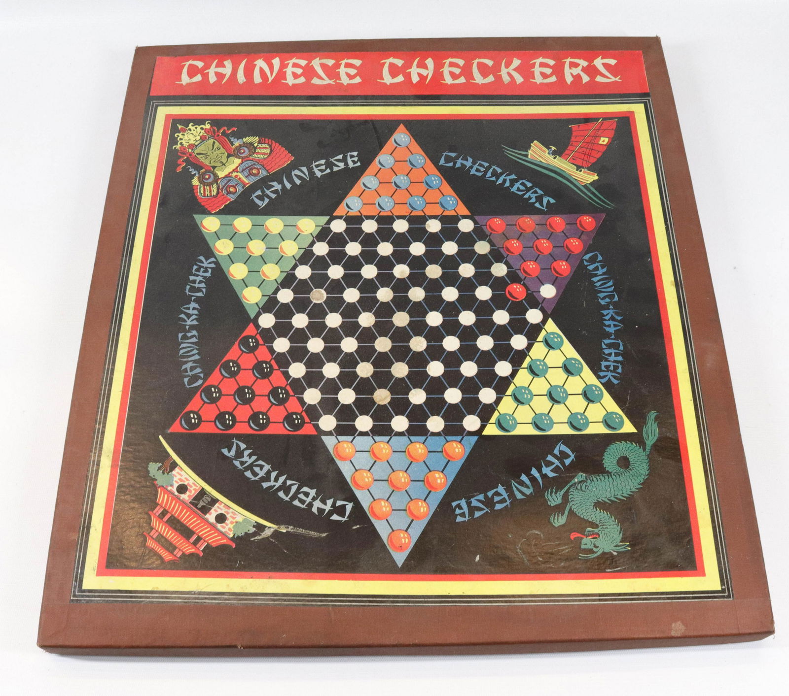 VINTAGE CHINESE CHECKERS GAME: ORIGINAL BOX WITH MARBLES Size BOX 18" X 20"