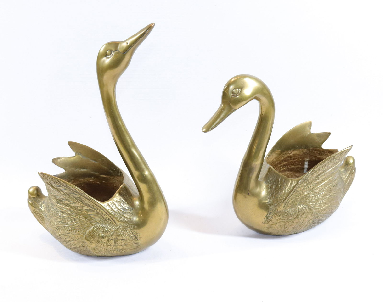 PAIR OF BRASS SWAN PLANTERS (1 of 3)