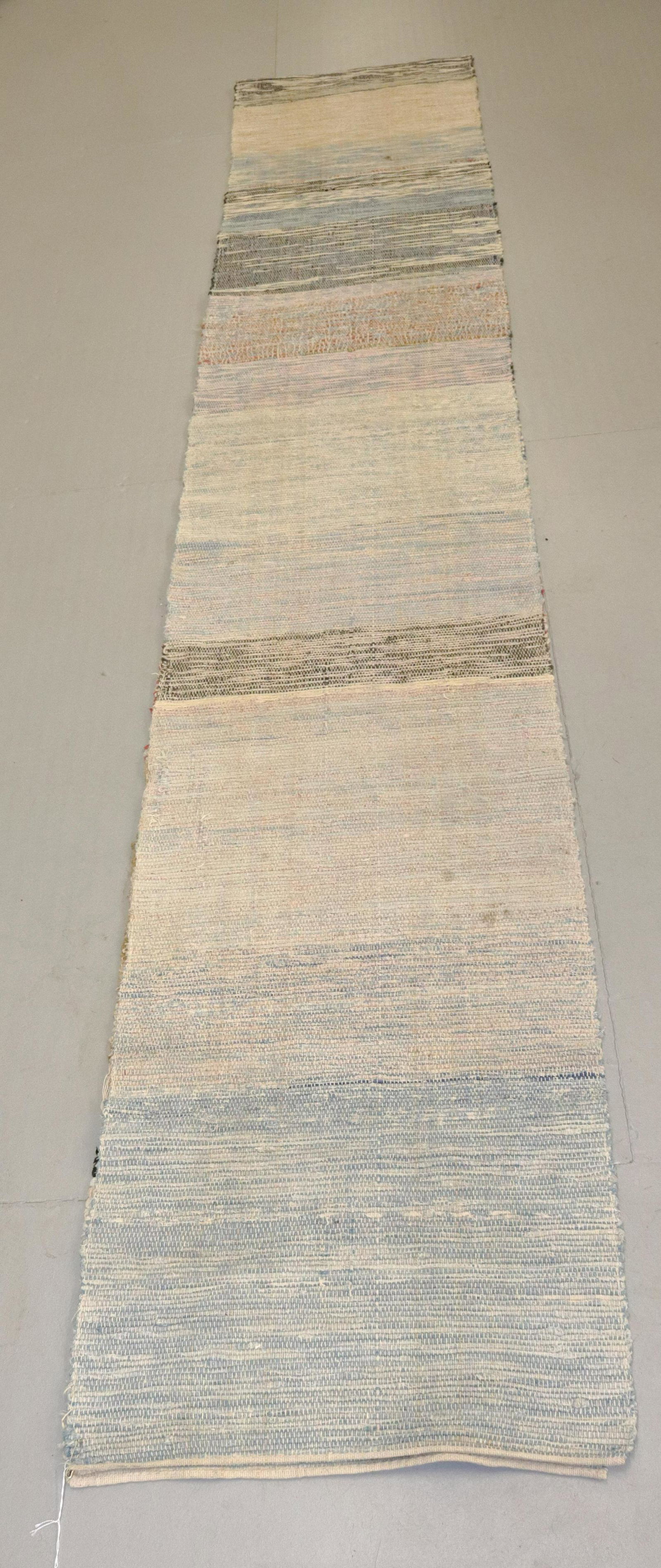 VINTAGE WOVEN RUNNER: RAG RUG IN LIGHT COLOR SIZE: 232" X 21"