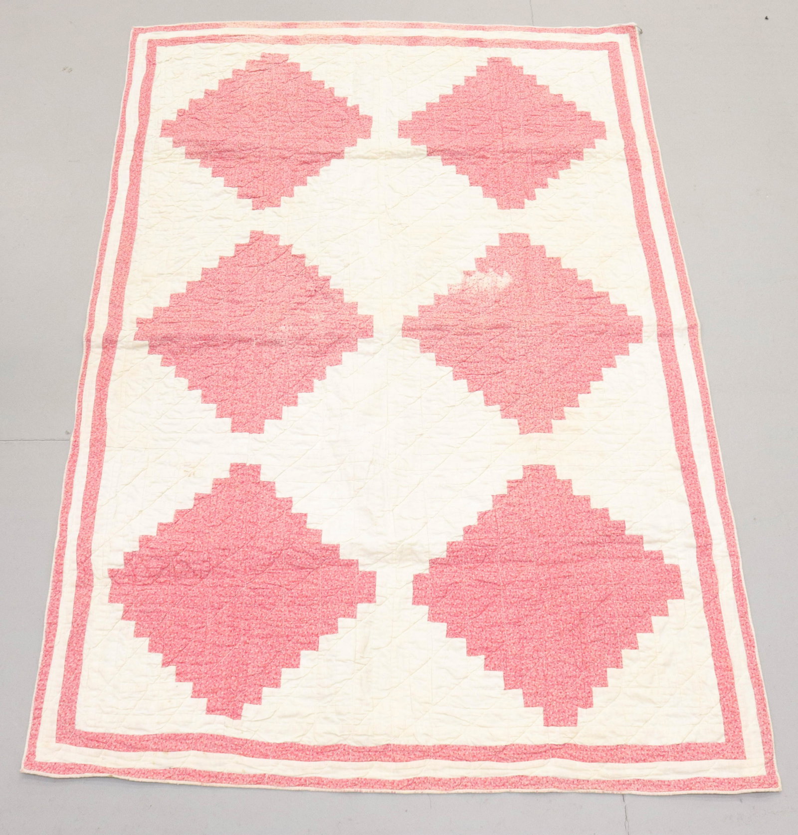 VINTAGE CRIB QUILT: HAND STITCHED IN DIAMOND PATTERN - THIN BATTING SIZE: 47" X 33"