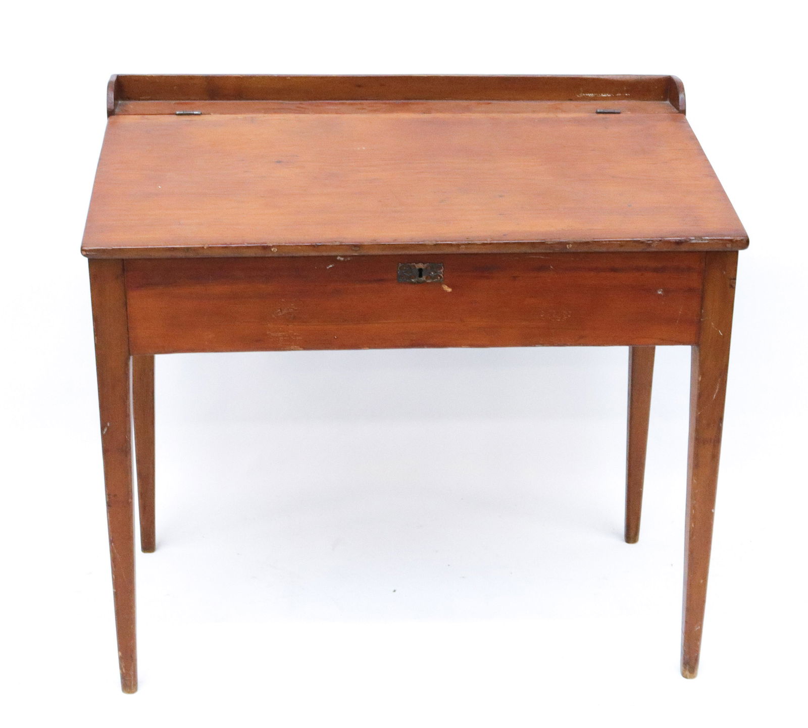 19TH CENTURY SCHOOL MASTER DESK: TAPERED LEGS - LIFT TOP WITH INTERIOR SHELF SIZE: 34" X 36 1/2" X 18 1/2"