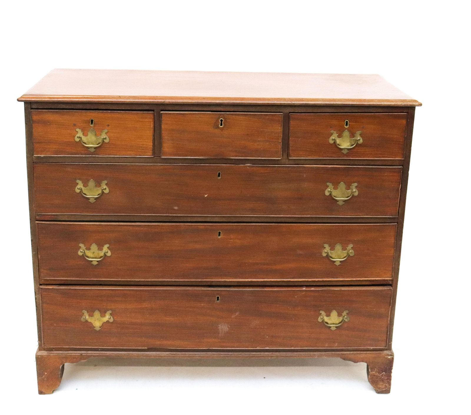 19TH CENTURY MAHOGANY CHIPPENDALE CHEST: THREE DRAWERS OVER THREE GRADUATED DRAWERS - 19TH CENTURY - BRACKET FEET SIZE: 46" X 39" X 21"