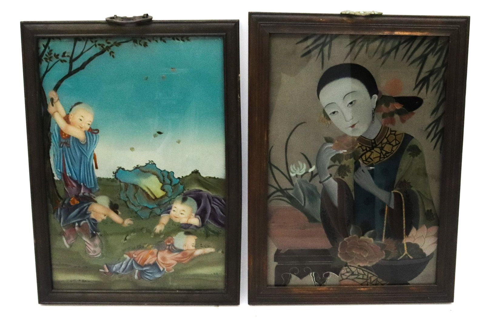 (2) CHINESE REVERSE PAINTINGS ON GLASS (1 of 4)