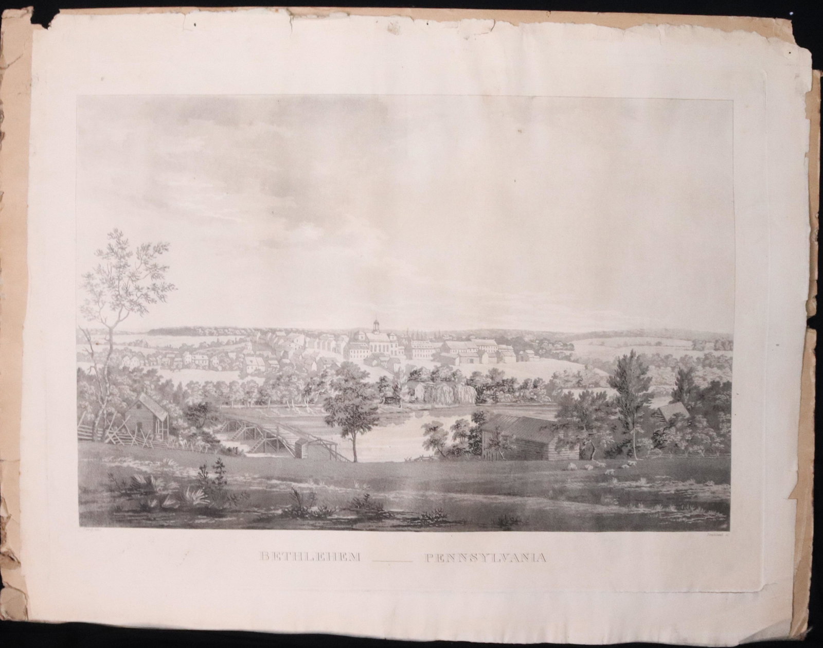 EARLY BETHLEHEM T. BIRCH PRINT: BETHLEHEM, PA - T. BIRCH PRINT - STICKLAND