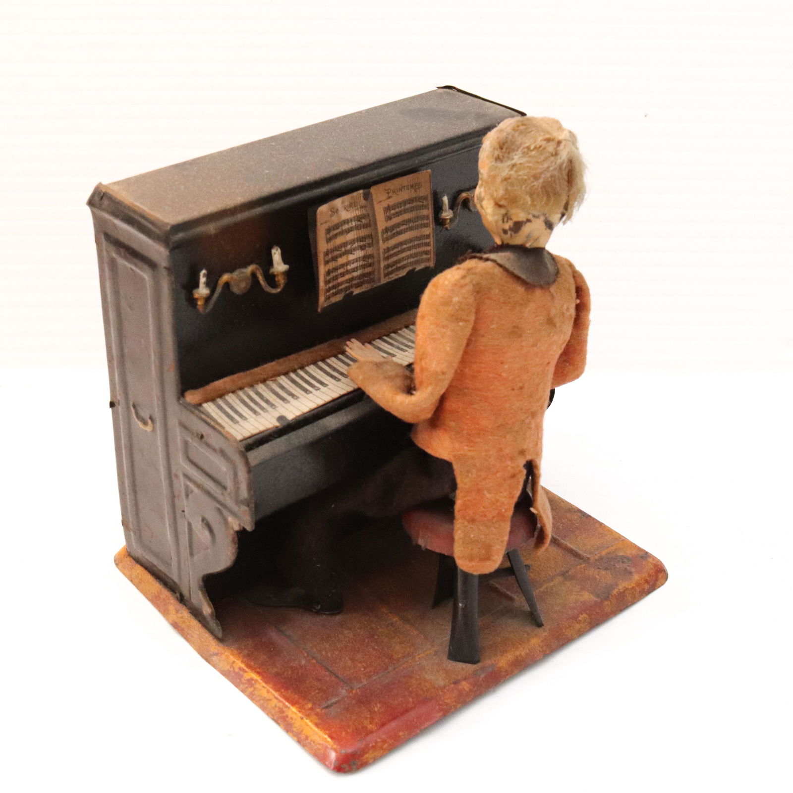 FERNAND MARTIN PIANO PLAYER WIND-UP TOY: FERNAND MARTIN PIANIST "LE PETIT PIANISTE" - TOY DEPICTS SEATED MAN AT PIANO, CLOCKWORK DRIVEN