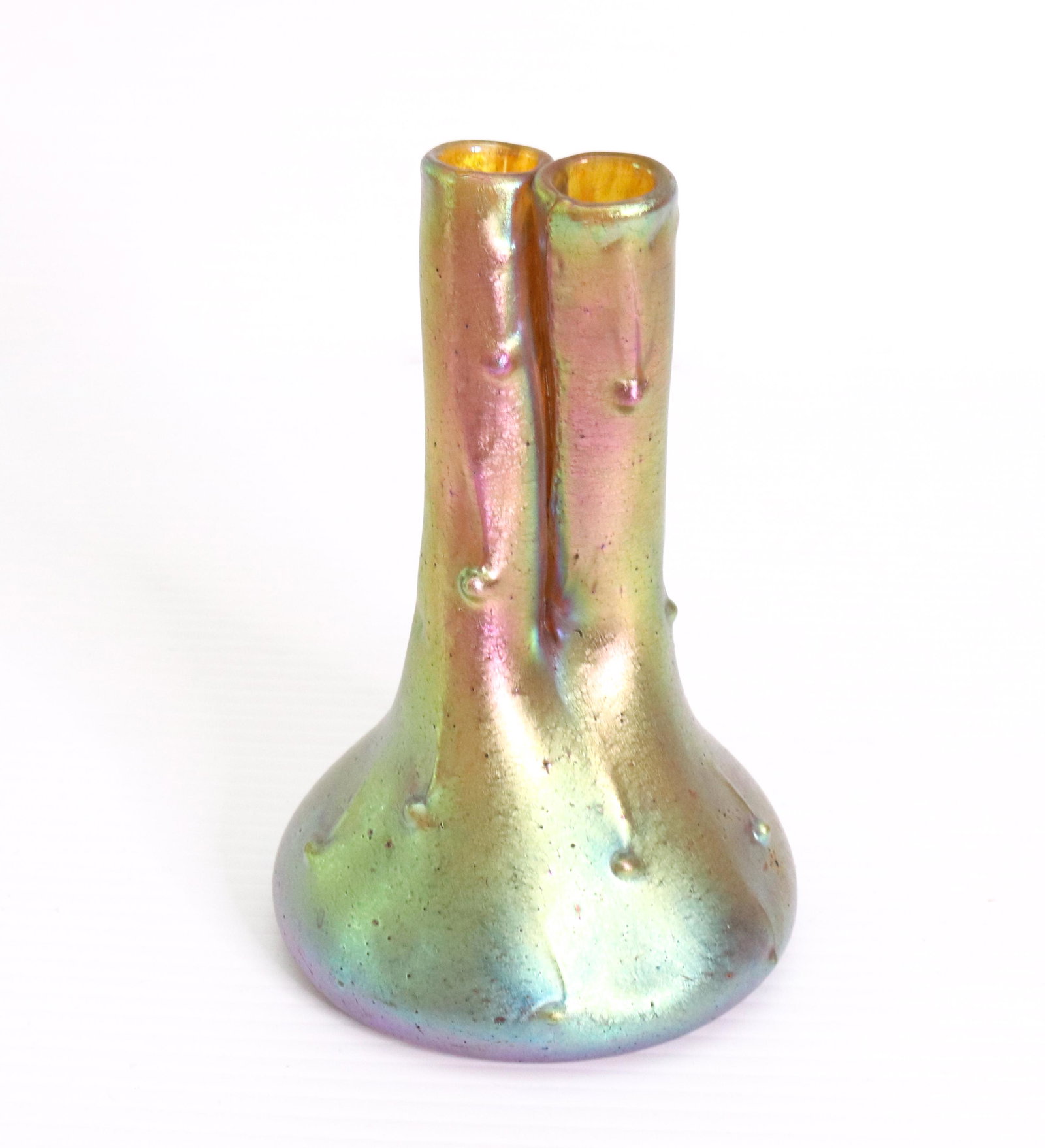 LOETZ ART GLASS VASE: DOUBLE TREE TRUNK VASE WITH POLISHED PONTIL, UNSIGNED - SPECIAL NOTE: FROM THE CHARLES SCHWAB ESTATE, FOUNDER OF BETHLEHEM STEEL
