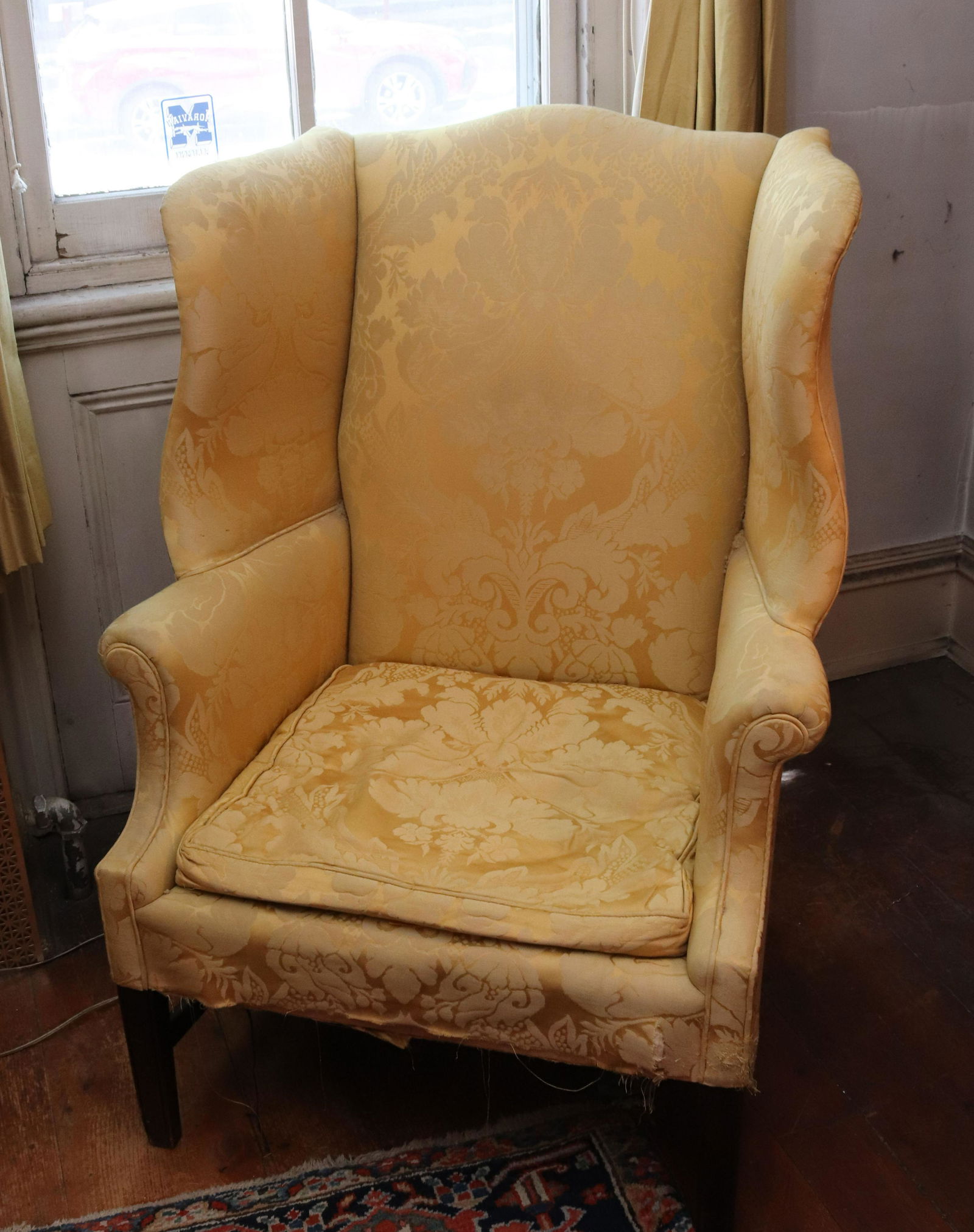 PR. OF MAHOGANY WINGBACK CHAIRS: SOLID FRAME, UPHOLSTERED
