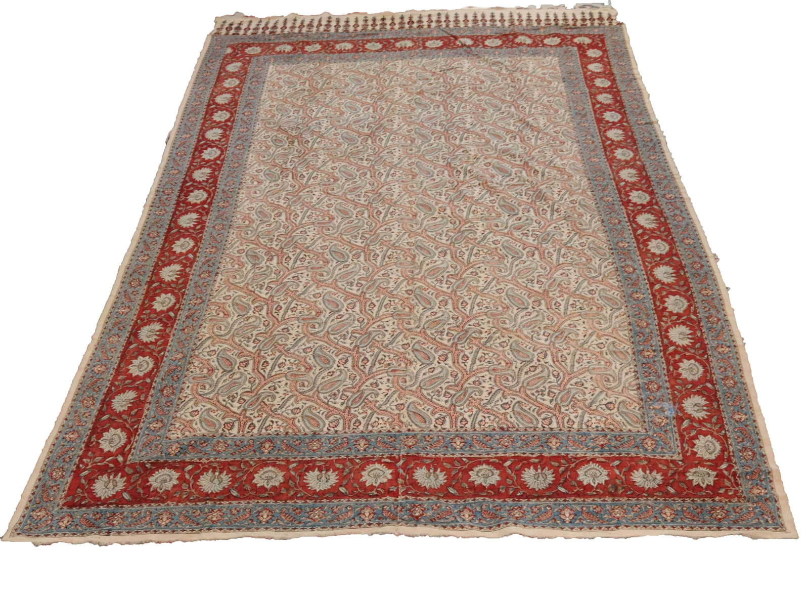 EARLY PRINTED TABLE CLOTH: SINGLE SIDED - PAISLEY WITH FLORAL AND BIRD BORDERS
