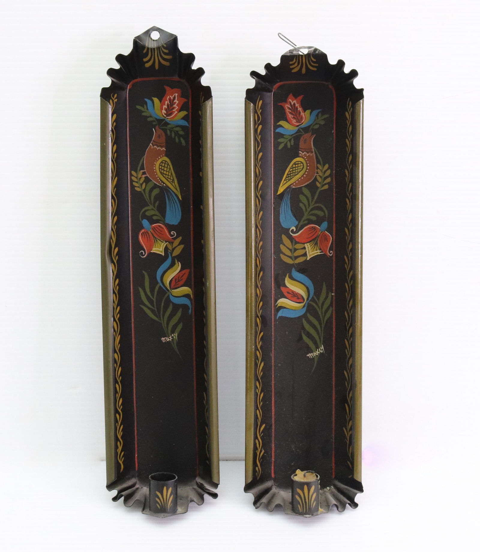 PAIR OF PAINTED WALL SCONCES (1 of 2)
