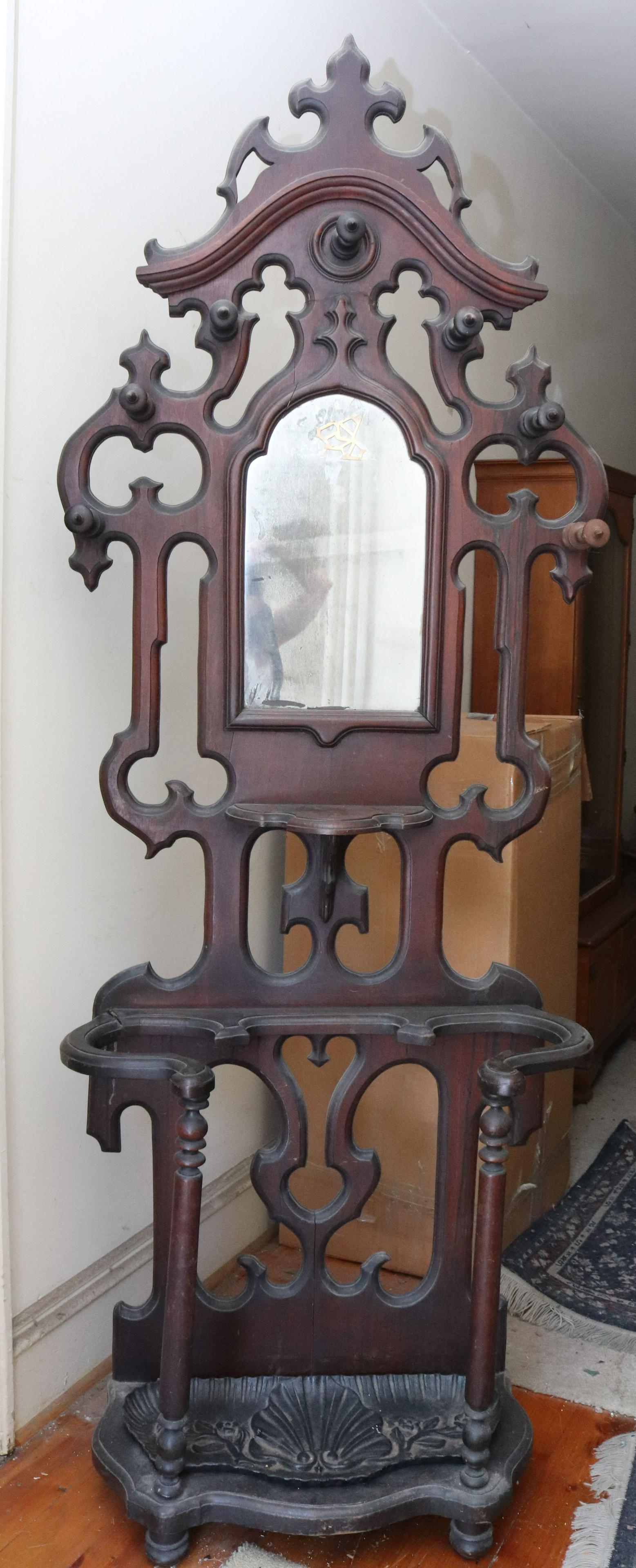 19TH C. WALNUT VICTORIAN HALL STAND (1 of 7)