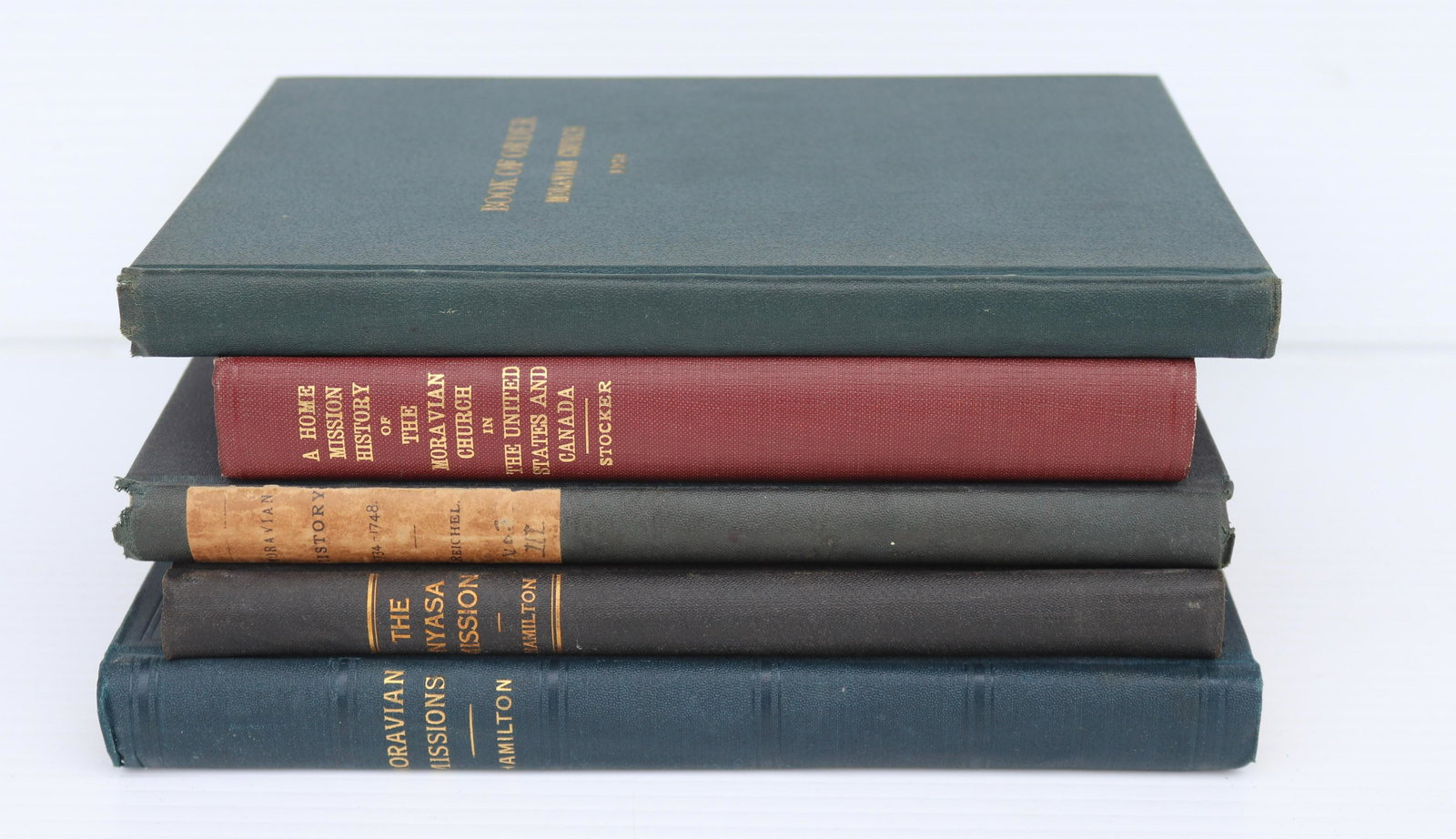 LOT OF EARLY MORAVIAN BOOKS: "A HISTORY OF THE MISSIONS OF THE MORVAIAN CHURCH" BY; J. TAYLOR HAMILTON, 1901 - "TWENTY YEARS OF PIONEER MISSIONS IN NYASALAND" BY; J. TAYLOR HAMILTON, 1912 - "A HISTORY OF THE MORAVIAN CHURCH IN TH