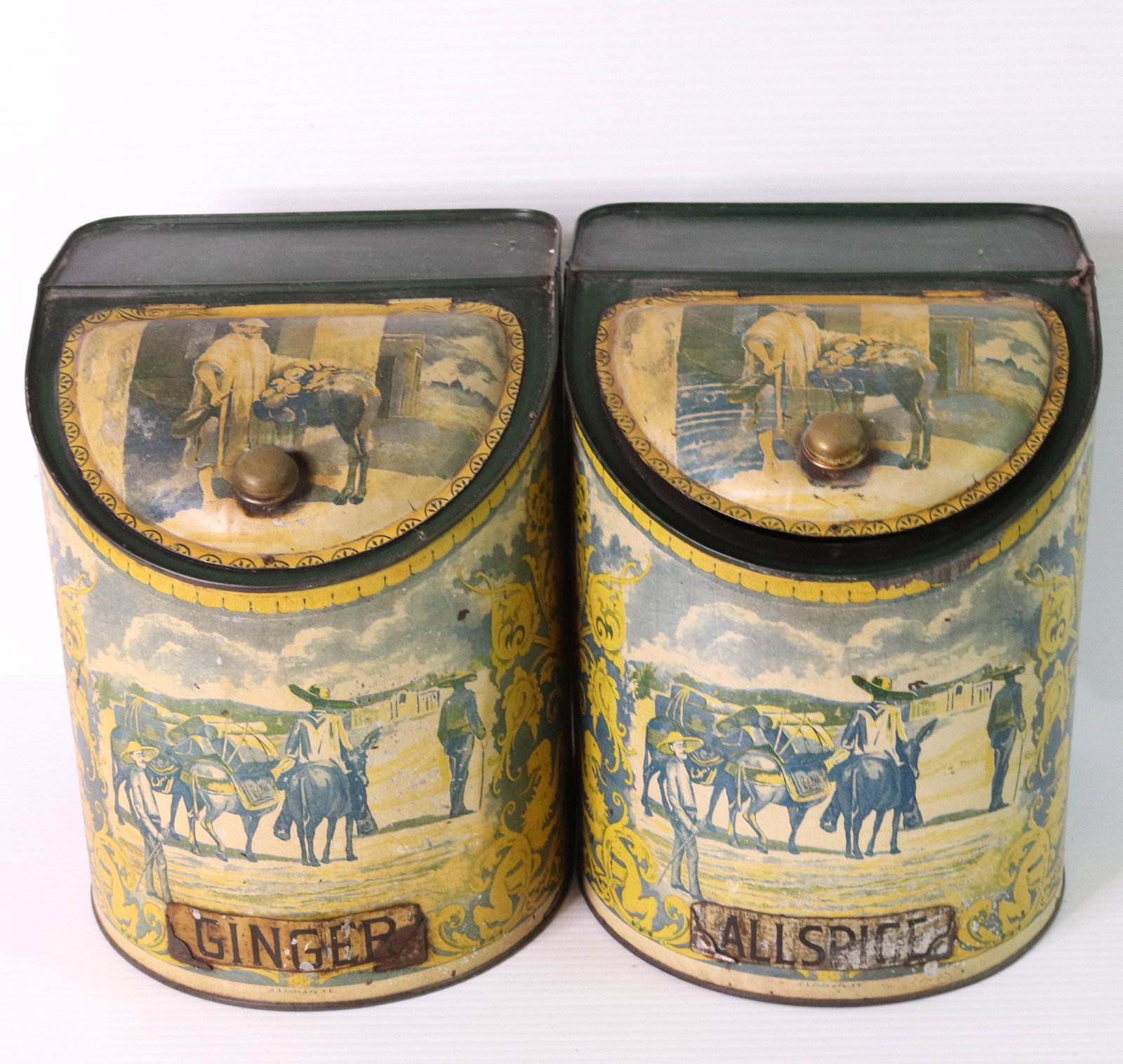 PAIR OF TIN LITHO SPICE TINS (1 of 3)