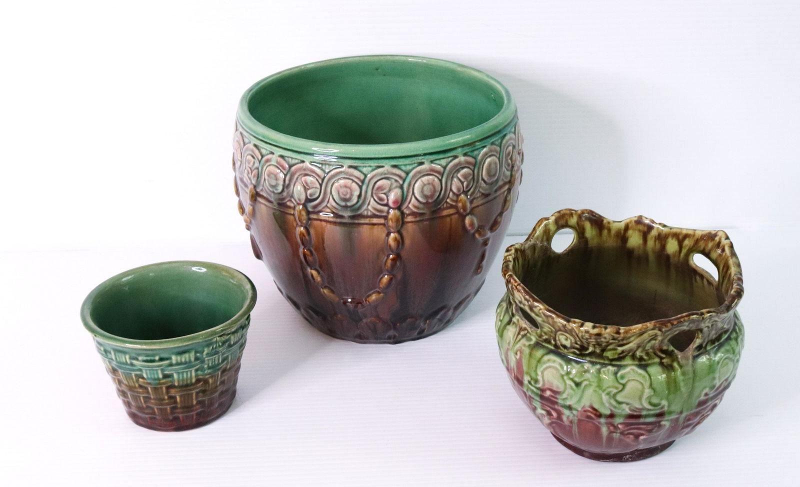(3) POTTERY JARDINIERES (1 of 3)
