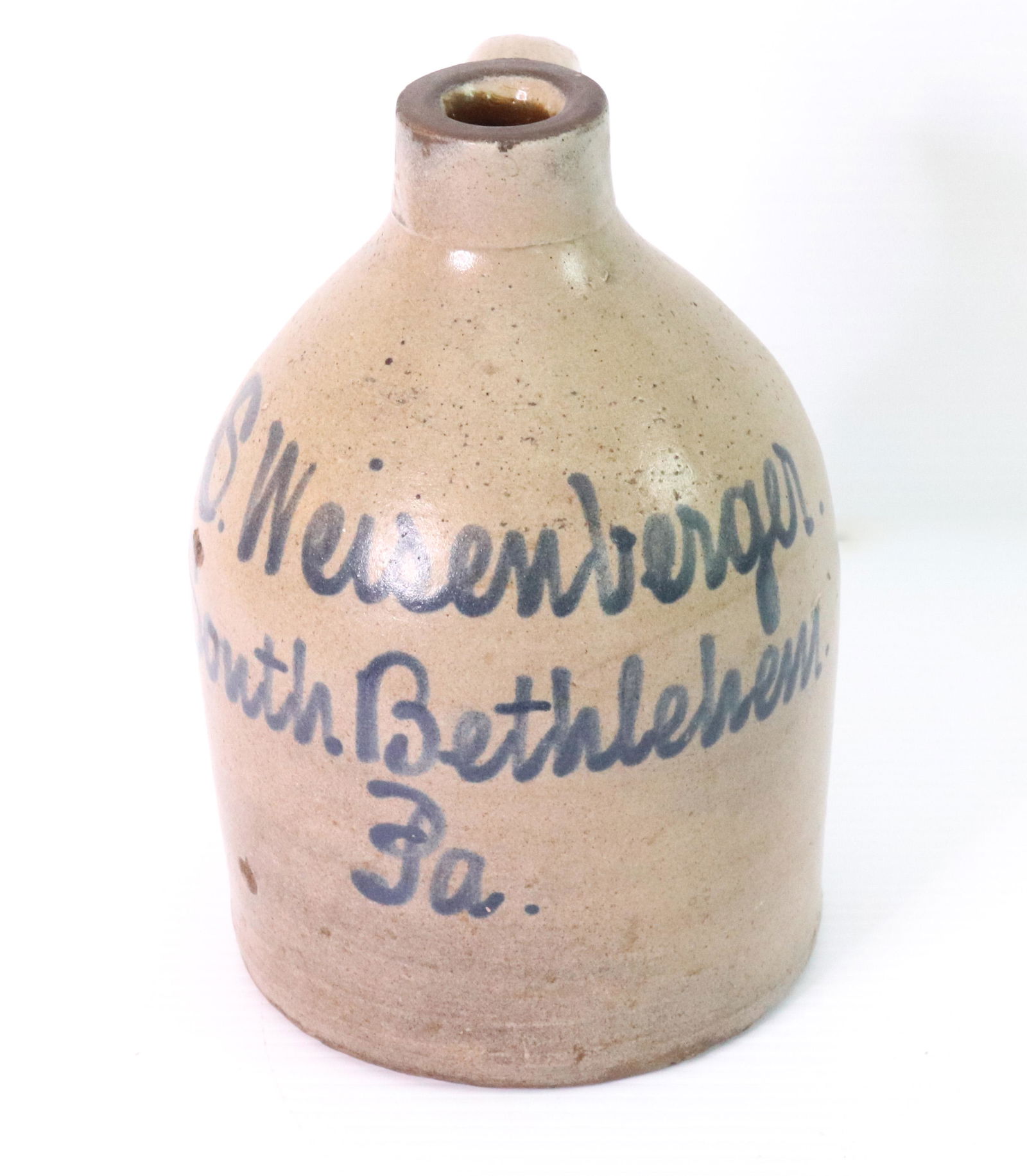 BLUE DECORATED STONEWARE ADVERTISING JUG (1 of 4)