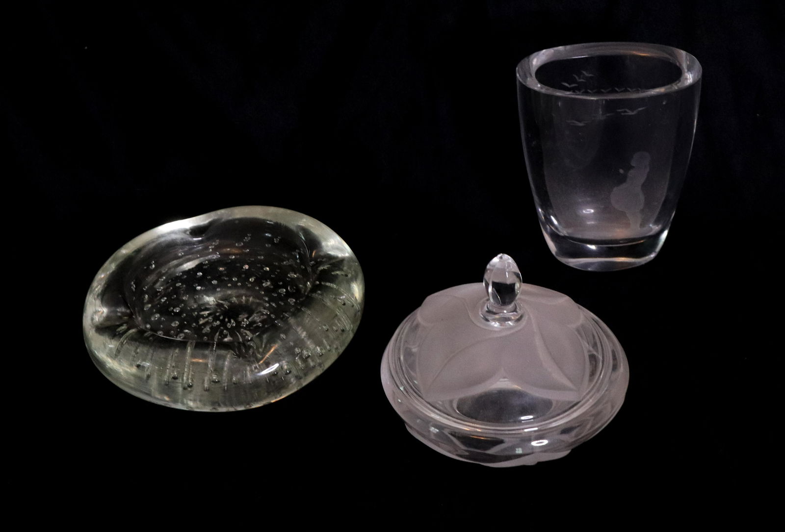 ORREFORS VASE WITH ASHTRAY AND COVERED DISH (1 of 3)