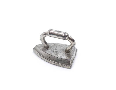 Rare Miniature Advertising Iron: Marked "Gem Hand Laundry 75 Liberty Street, Utica" - Nickel Construction Size 1/2" x 5/8" x 1/2"