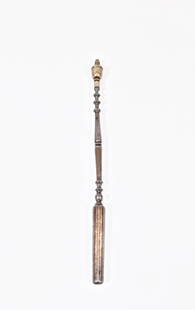 18th Century English Poking Stick: Circa 1780. Steel with Turned Shaft and Brass Urn Shaped Finial Size 11" L