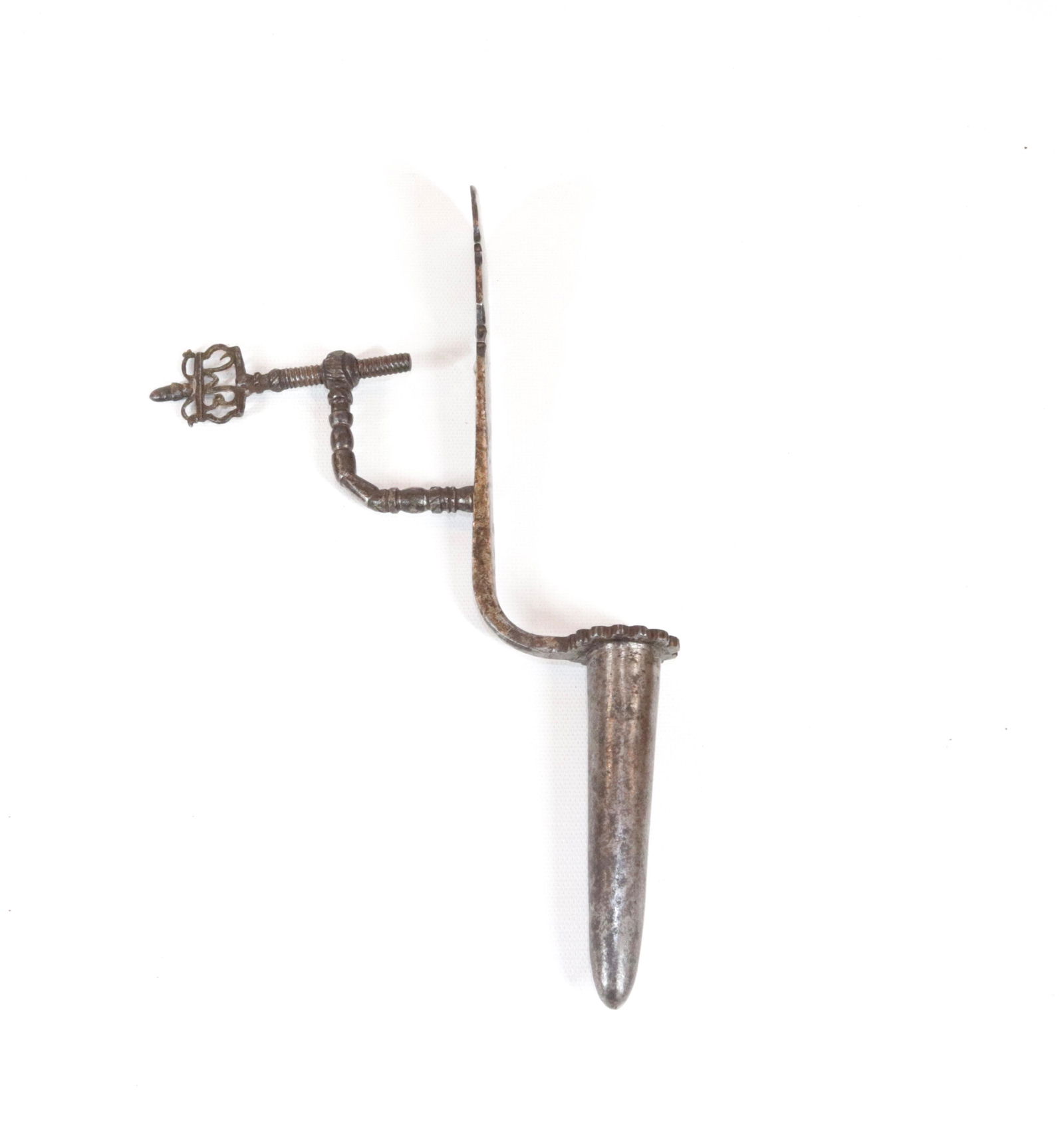 19th Century English Clamp-on Goffering Iron: Inscribed "EMO 1834" - Acorn Finial on "T" Screw Size 10 1/4" L