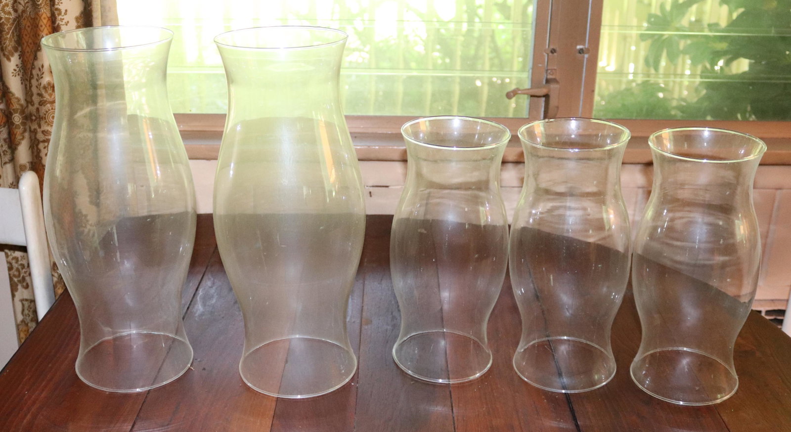HURRICANE SHADE LOT: (5) HURRICANE SHADES - (2) LARGE MATCHING AND (3) MATCHING SMALLER ONES DISCLAIMER: Pick up DATE: Saturday, July 17 from 10am to 2pm at the address of 161 Raritan River Rd, Califon, NJ