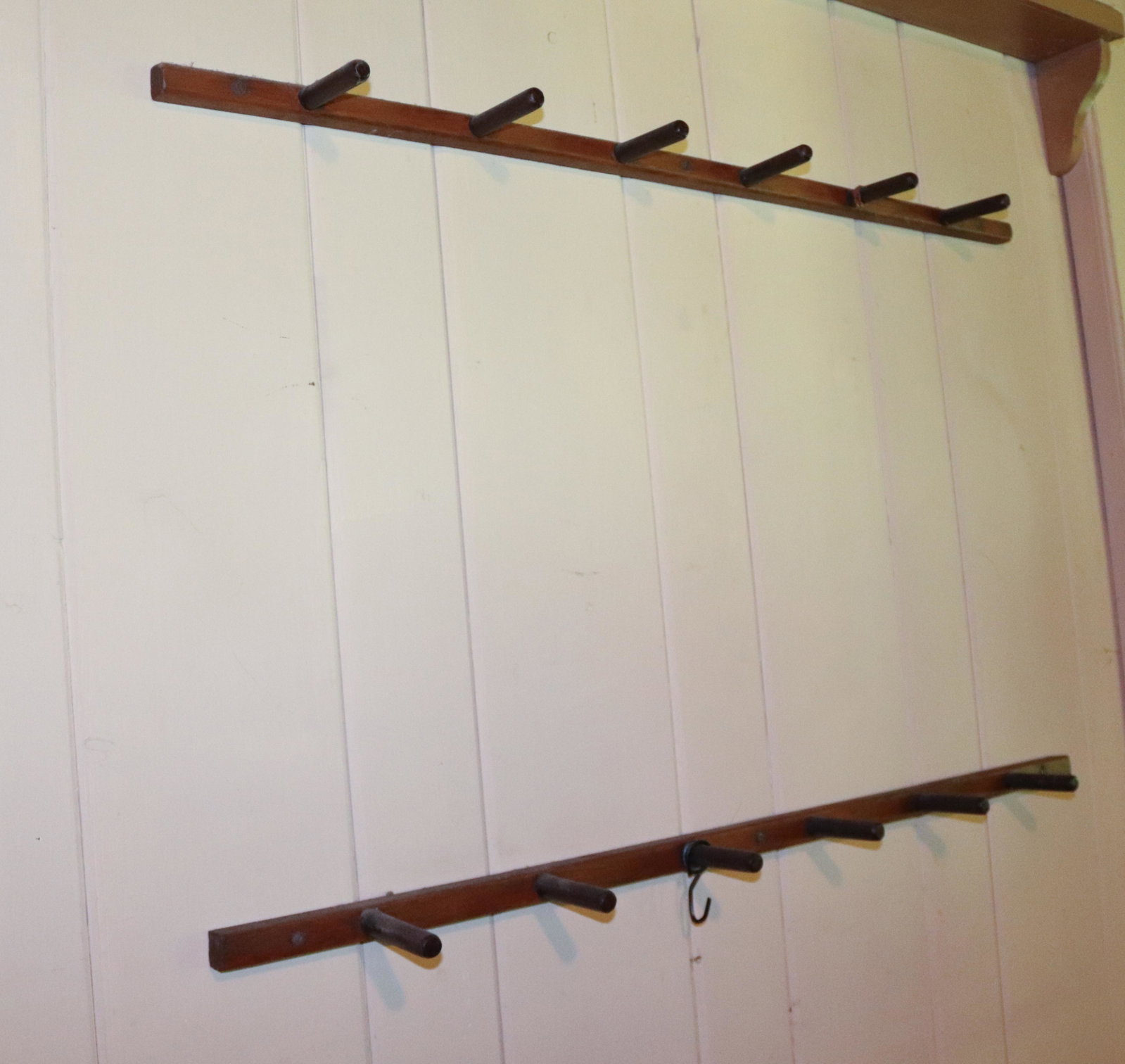 PR. OF WALL HANGERS: (2) HANDMADE PEGGED WALL SHELVES OR HANGERS DISCLAIMER: Pick up DATE: Saturday, July 17 from 10am to 2pm at the address of 161 Raritan River Rd, Califon, NJ