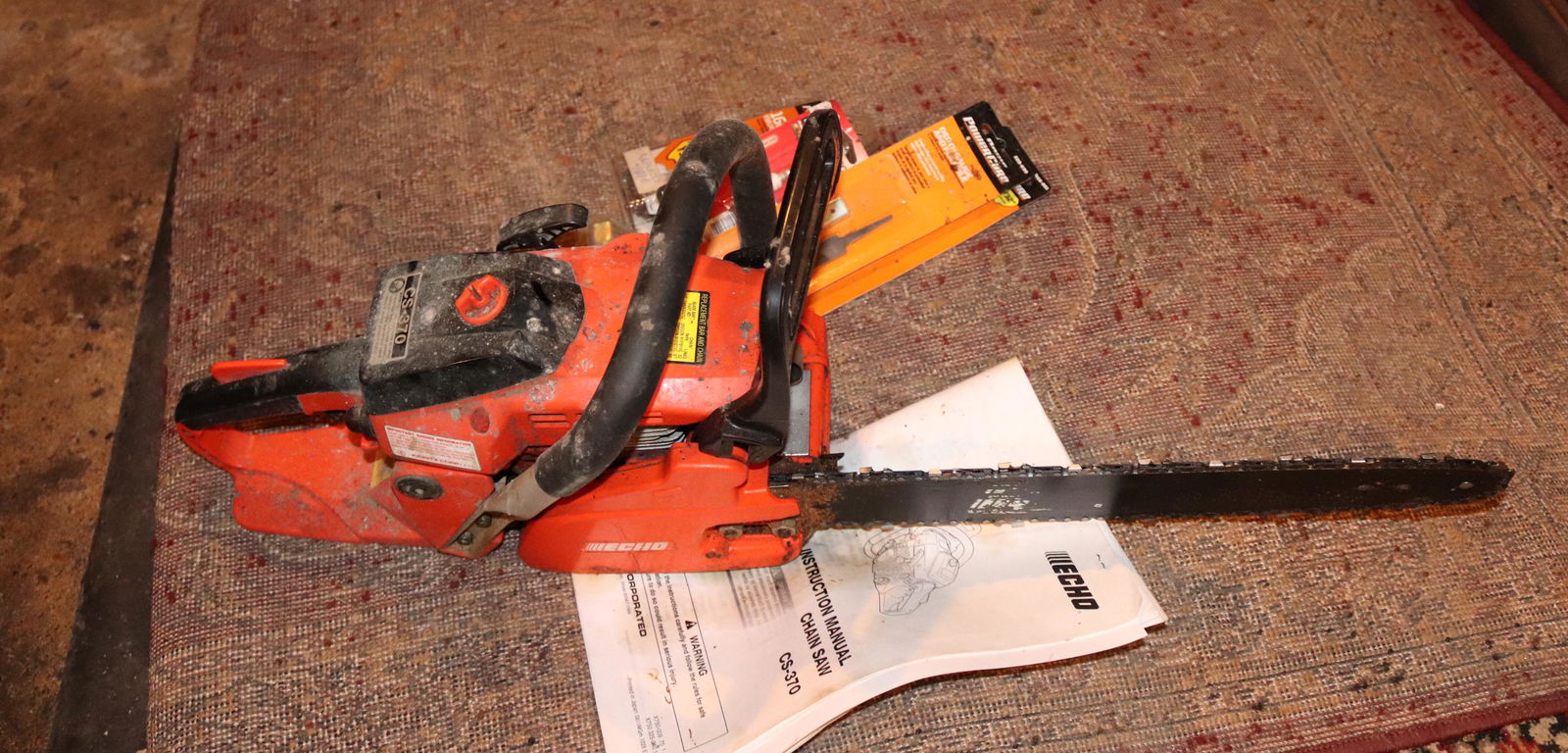 ECHO CHAINSAW: CS-370 WITH EXTRA TRAIN, FILES, SPARK PLUGS, AND MORE DISCLAIMER: Pick up DATE: Saturday, July 17 from 10am to 2pm at the address of 161 Raritan River Rd, Califon, NJ