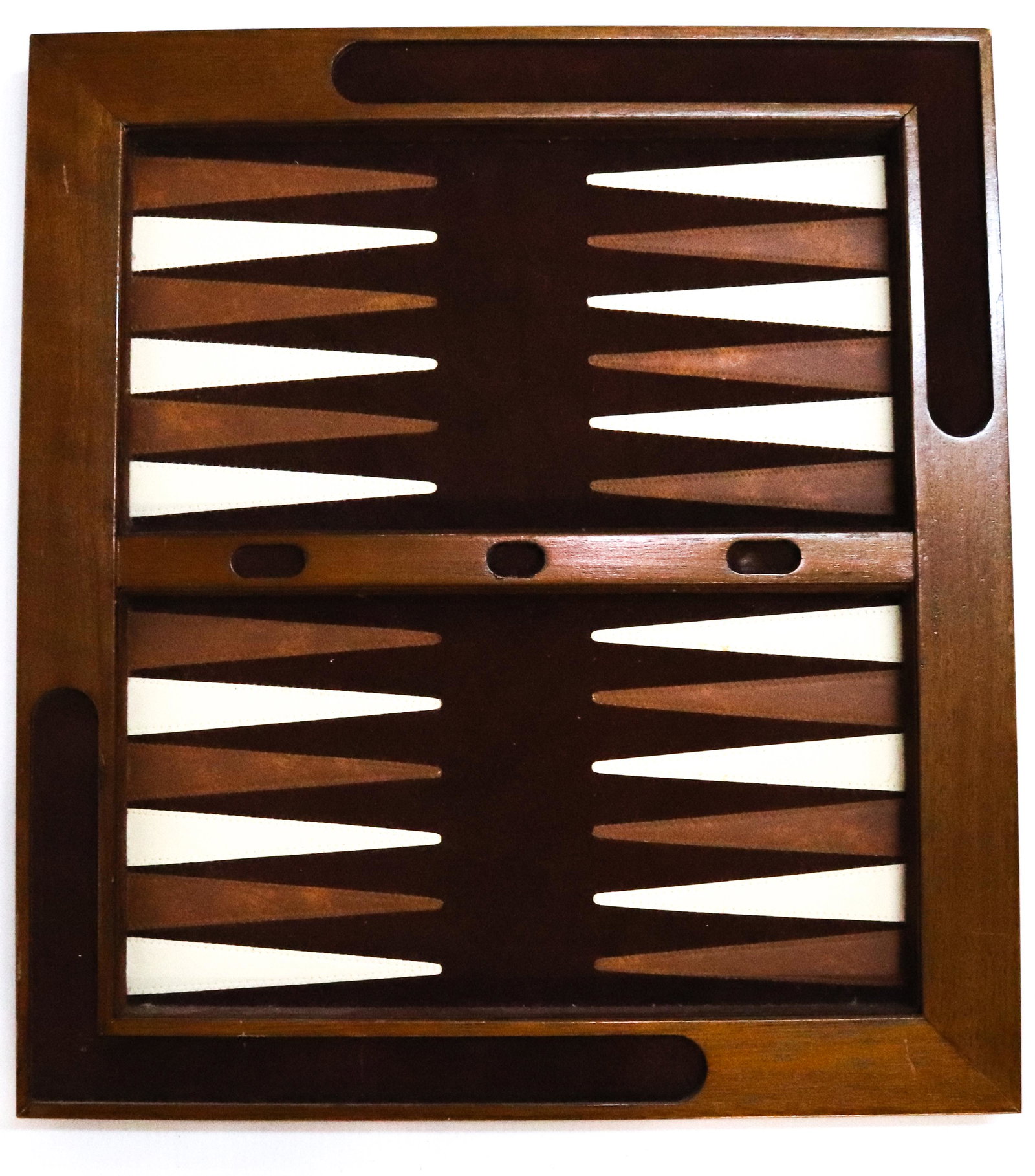 WOOD AND SUEDE BACKGAMMON BOARD: WOOD, SUEDE AND VELVET SIZE: 24" X 21 1/2"