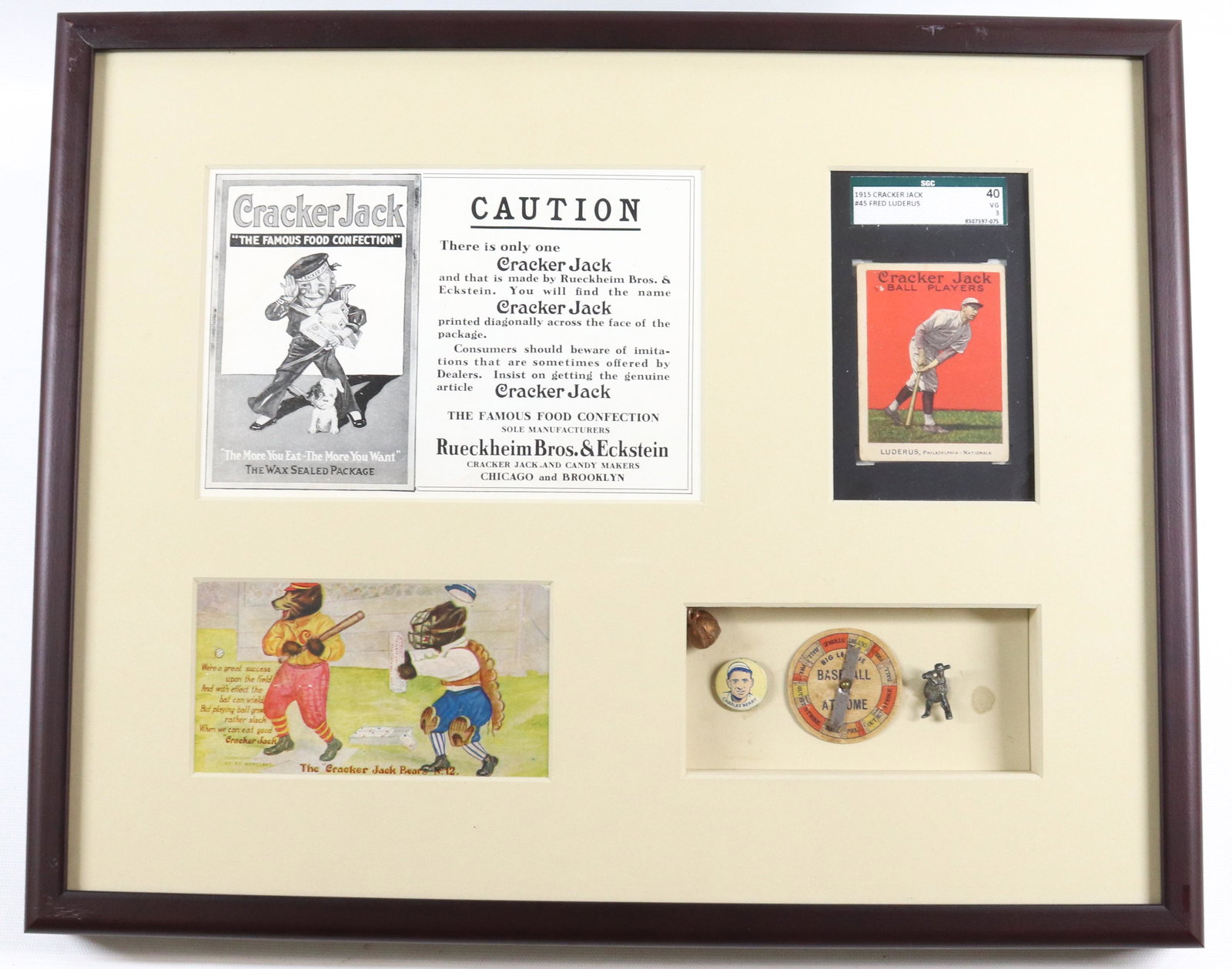 SHADOWBOX OF CRACKER JACK BASEBALL THEMED MEMORABILIA (1 of 4)