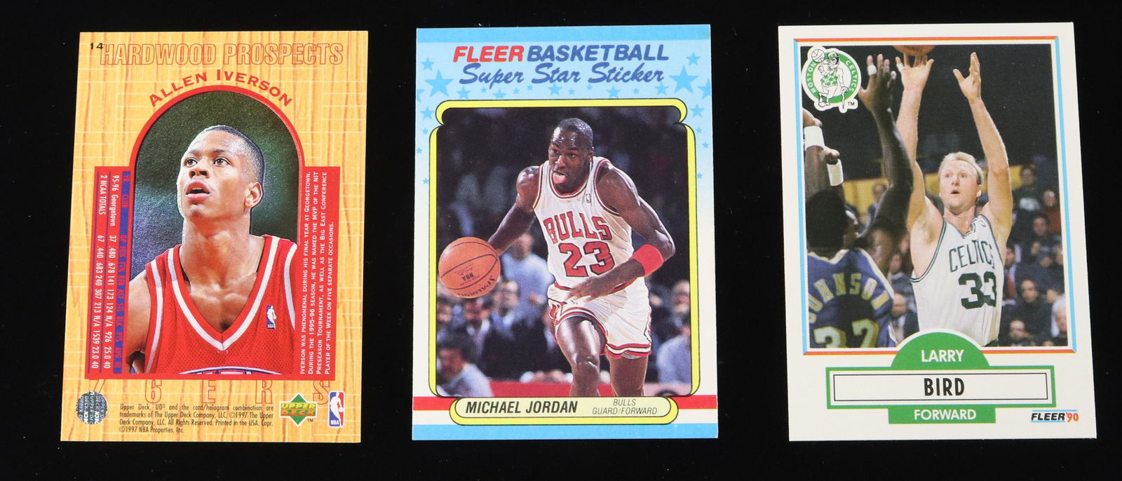 (3) BASKETBALL CARDS IVERSON, JORDAN, BIRD (1 of 2)