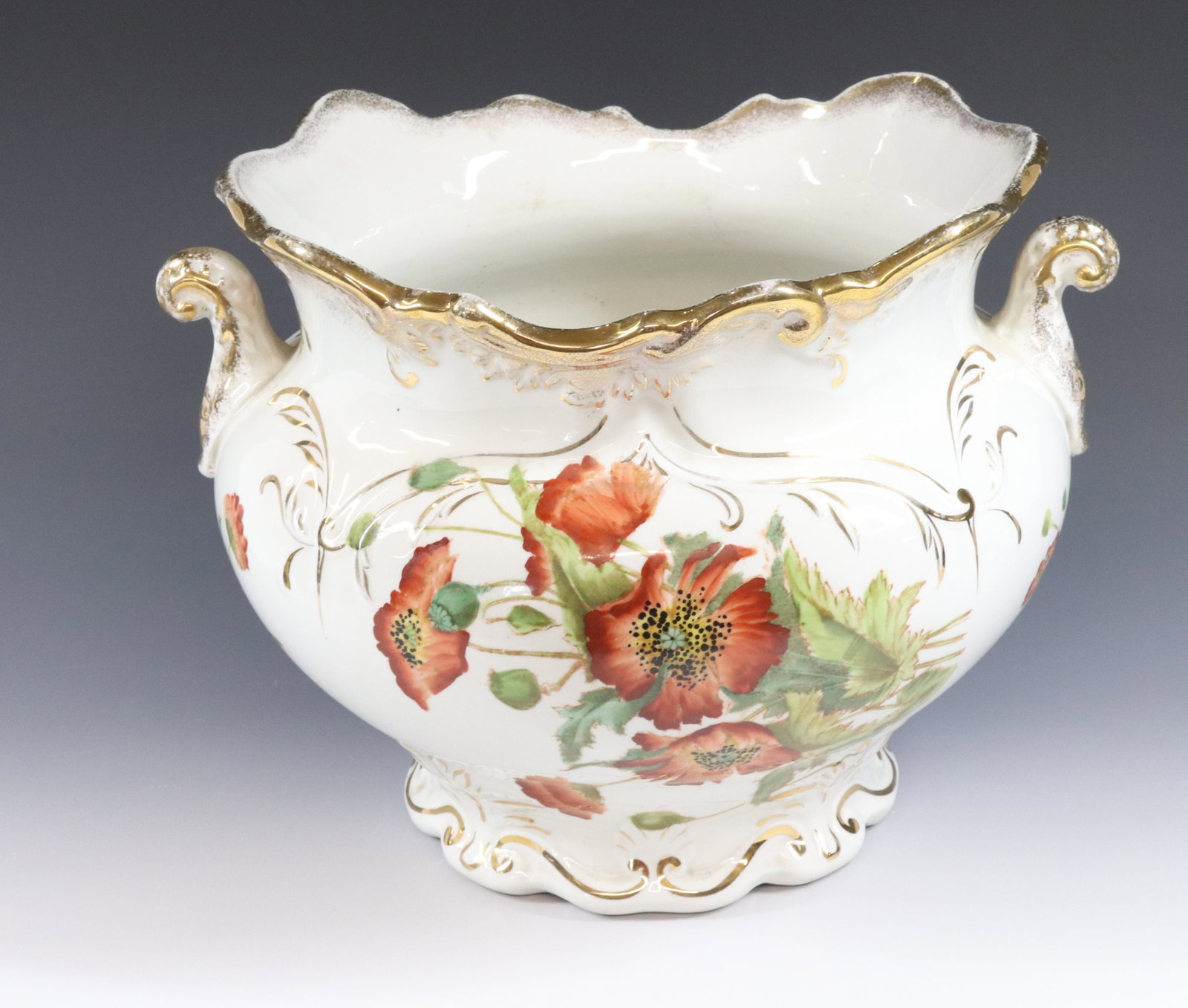 IRONSTONE URN: 19TH CENTURY WITH TWO HANDLES - TRANSFER AND HAND PAINTING Dimensions 10 1/2" X 14" PLEASE READ BEFORE BIDDING – PICKUP FOR THIS AUCTION WILL NOT BE UNTIL THE WEEK OF OCTOBER 25TH. PICK-UP WILL 
