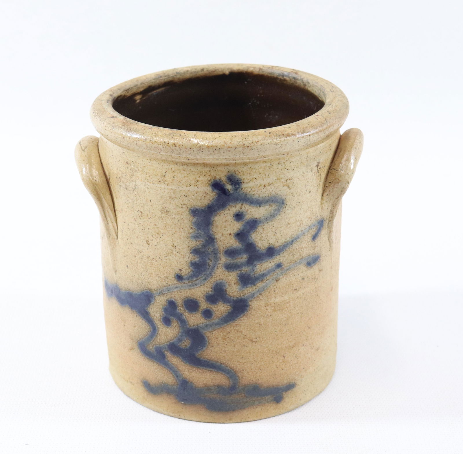 BLUE DECORATED MINIATURE CROCK (1 of 5)
