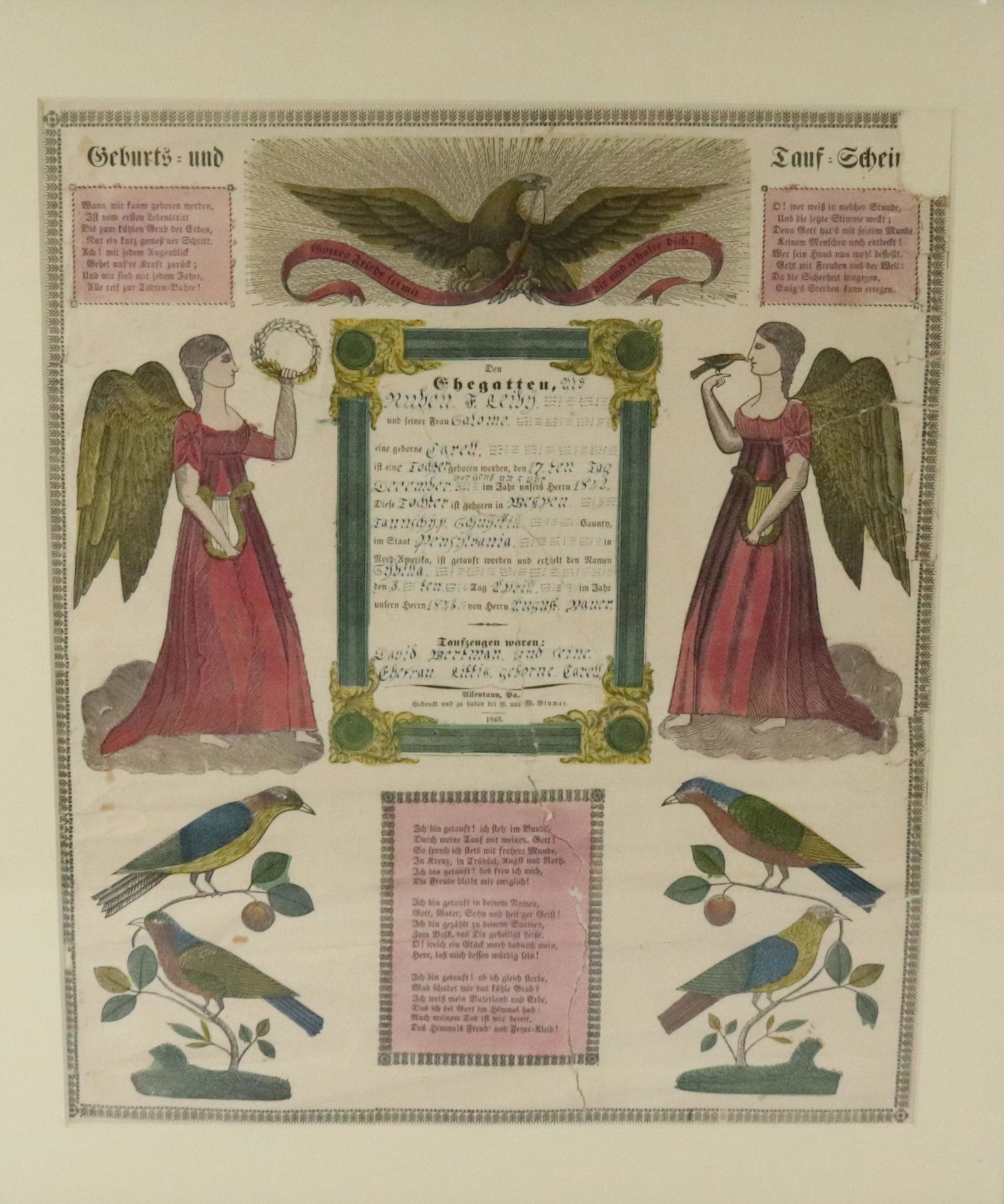 19TH C. SCHUYLKILL COUNTY, PA CERTIFICATE (1 of 5)