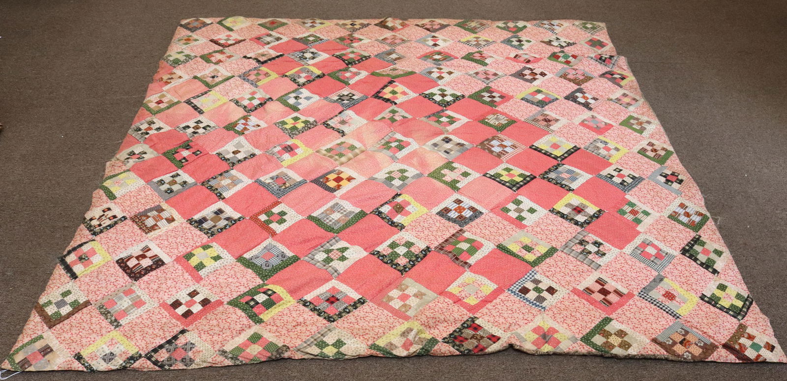 19TH C. HAND STITCHED QUILTED COMFORTER (1 of 3)