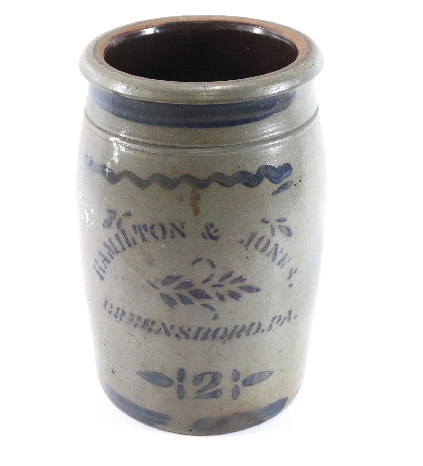 BLUE DECORATED STENCILED STONEWARE CROCK (1 of 5)