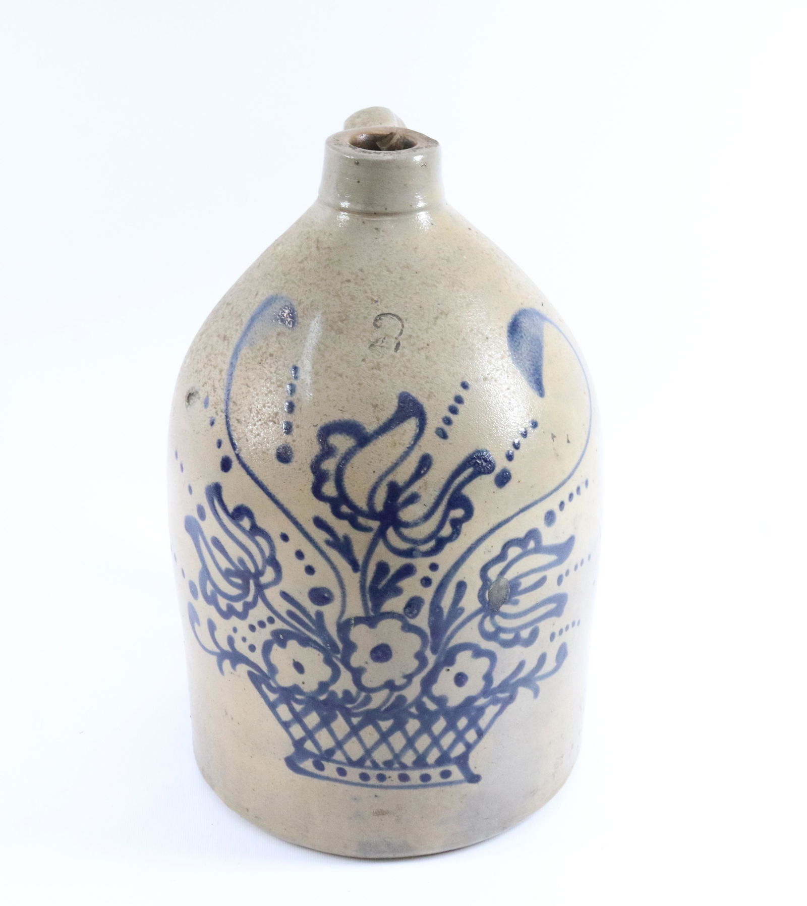 BLUE DECORATED STONEWARE JUG (1 of 5)