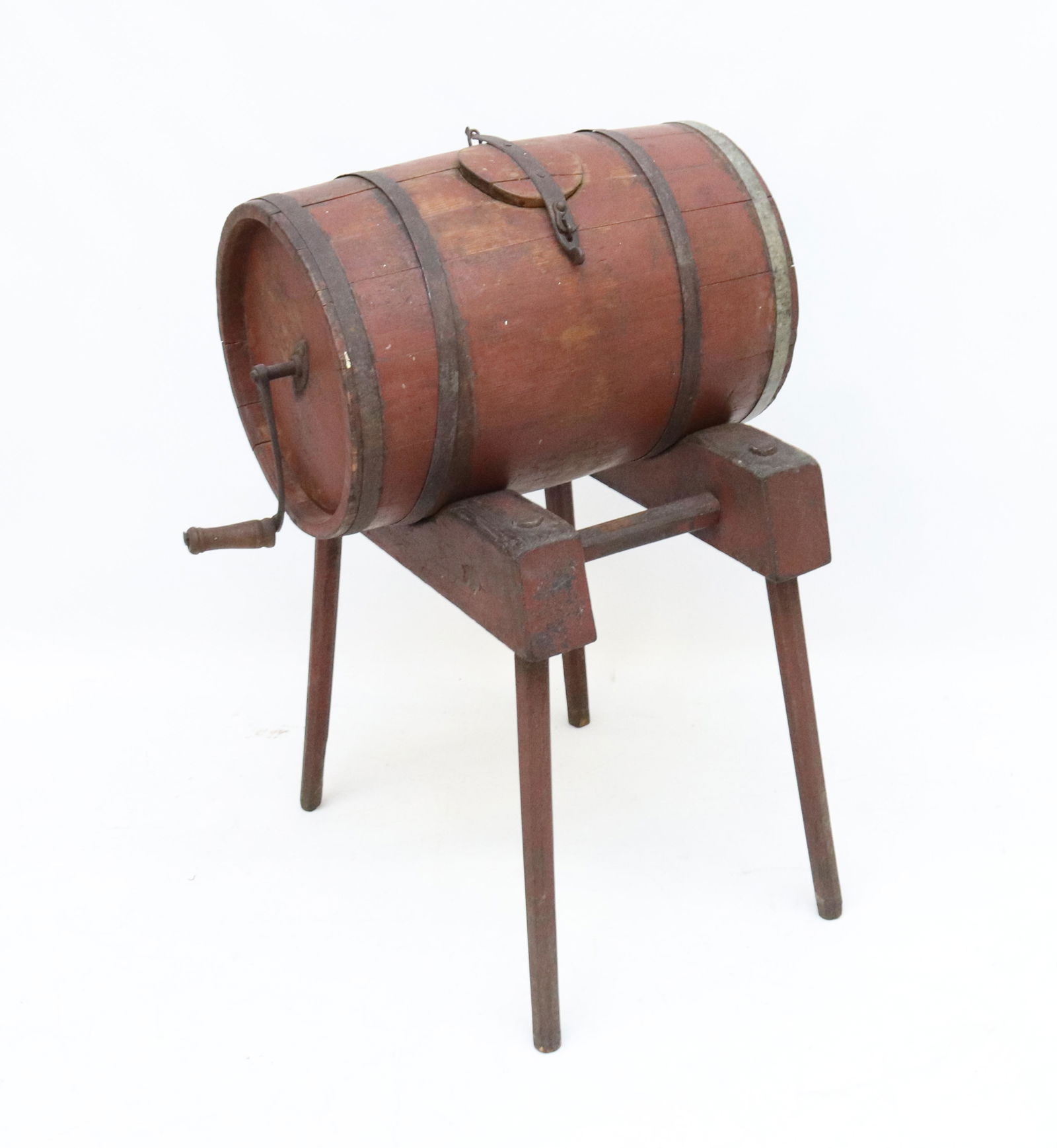 PAINTED WOODEN BUTTER CHURN ON STAND (1 of 3)