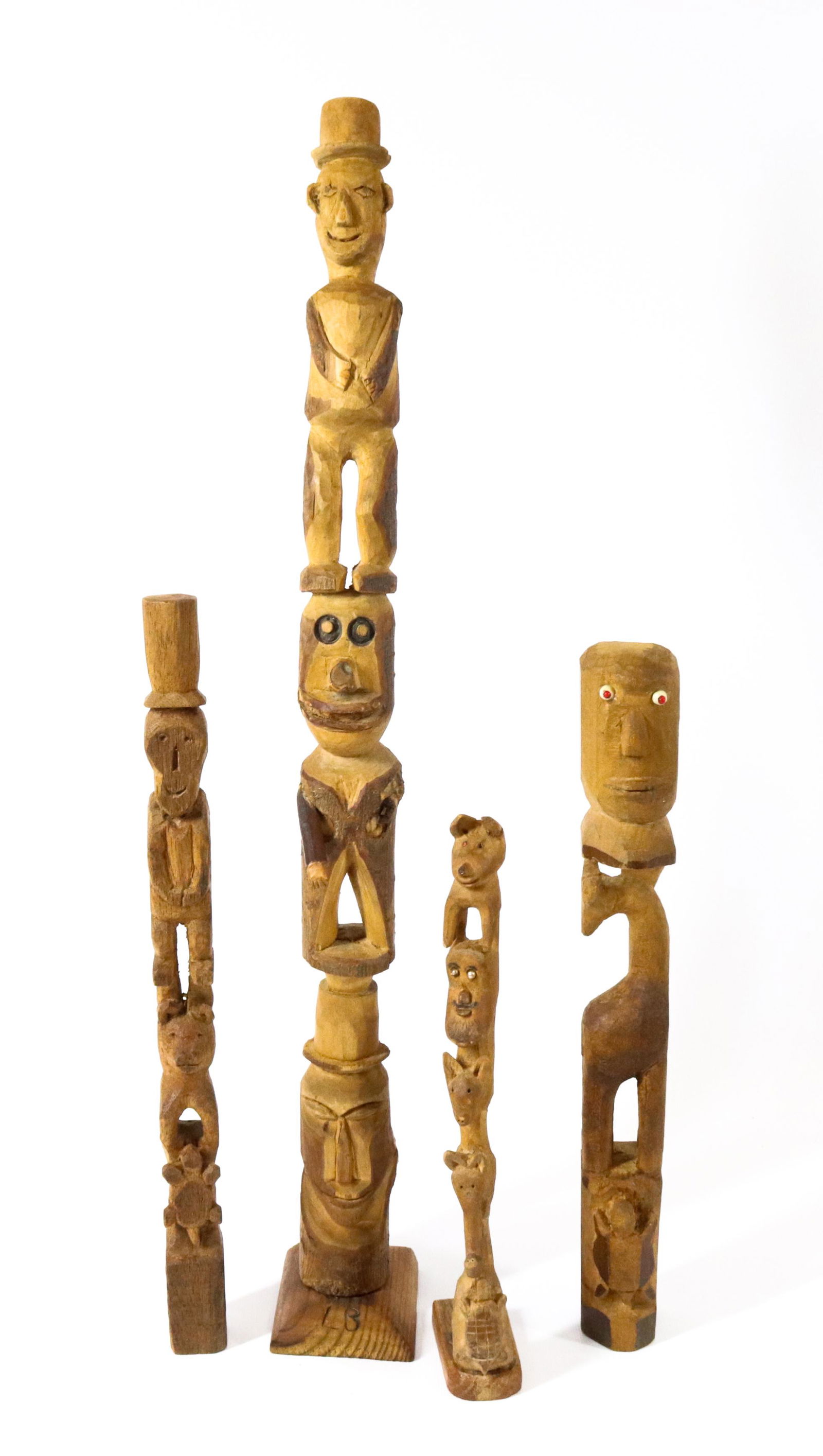 (4) HAND CARVED WOODEN TOTEMS (1 of 5)